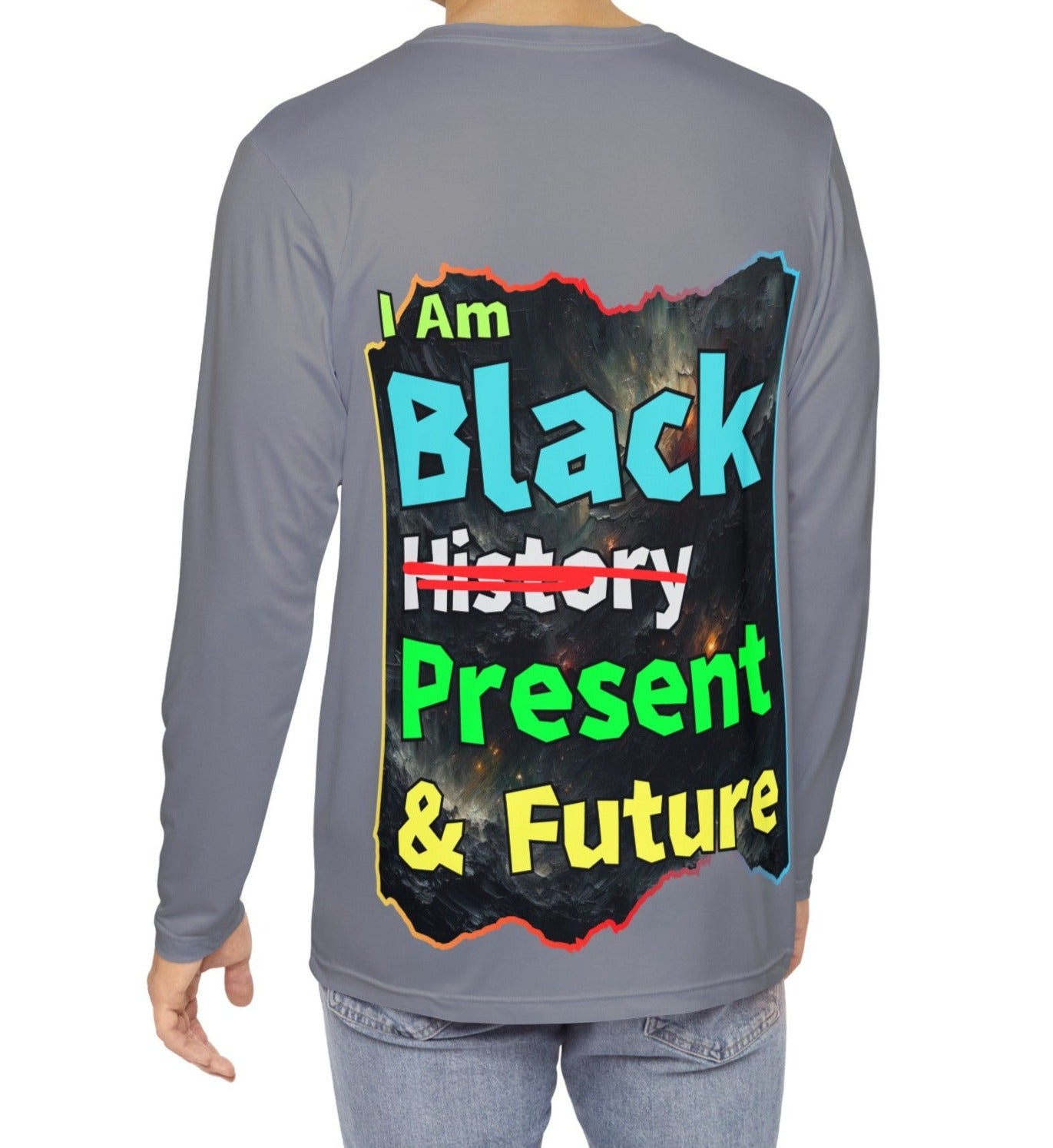 Men's Brushed Polyester Long Sleeve Shirt (AOP) "I Am Black Present & Future"