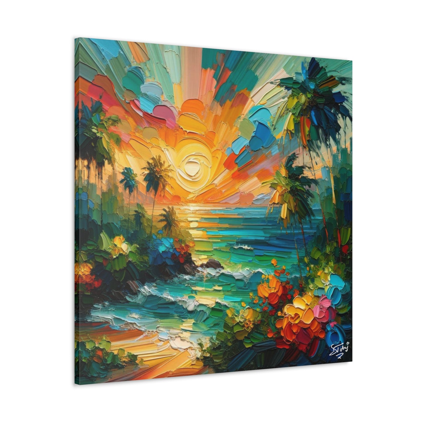 Art Print of Caribbean Sunset Scene, West Indian Art, Canvas Gallery Wraps