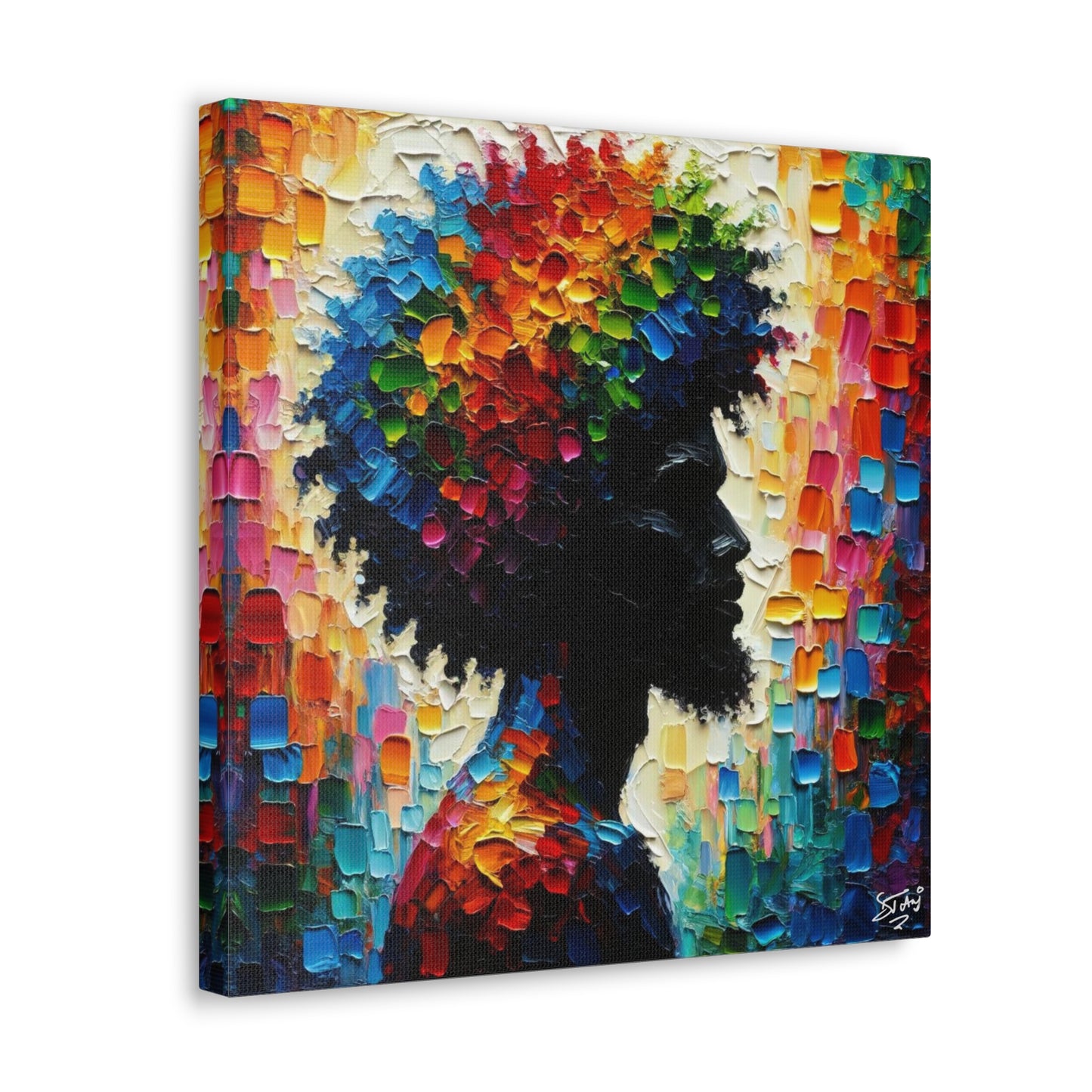 Art Print, Afro-Caribbean Man in Silhouette, Oil Finish, West Indian Ethnicity, Cultural, Heritage, Abstract, Canvas Gallery Wrap