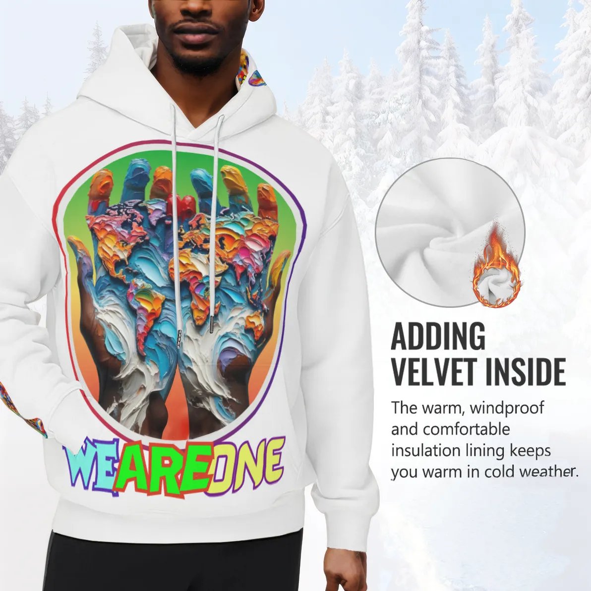 Men’s Plush Fleece Lined Hoodie "We Are One"