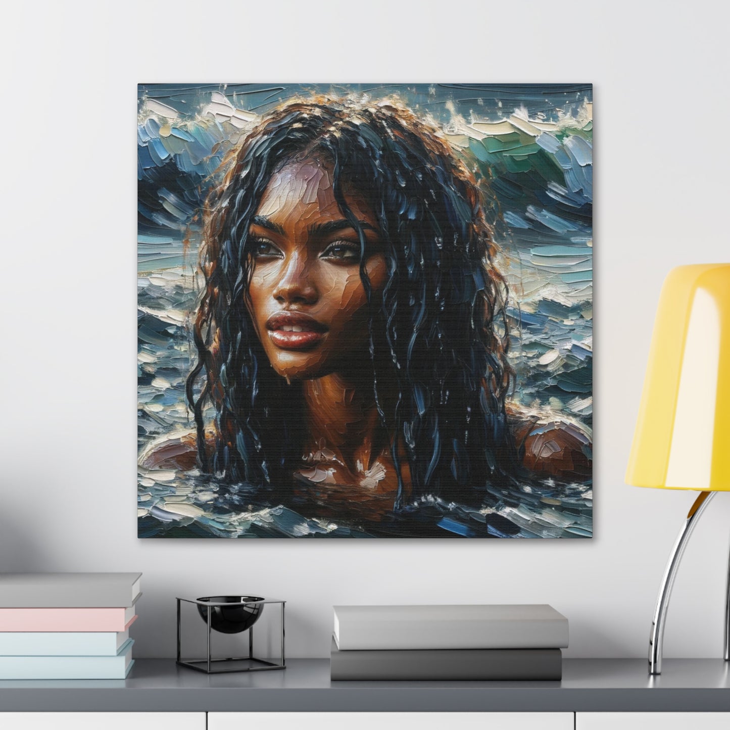 Art Print#8 of Trini Woman - Chilling in the Caribbean Sea, Oil Finish, West Indian Ethnicity, Cultural, Heritage Art, Canvas Gallery Wraps