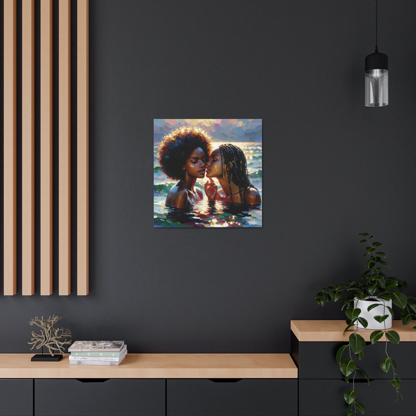 Art Print, Caribbean Couple, "No Boundaries" Semi-Abstract Oil Finish, West Indian Ethnicity, Cultural, Heritage, Abstract, Canvas Gallery Wrap