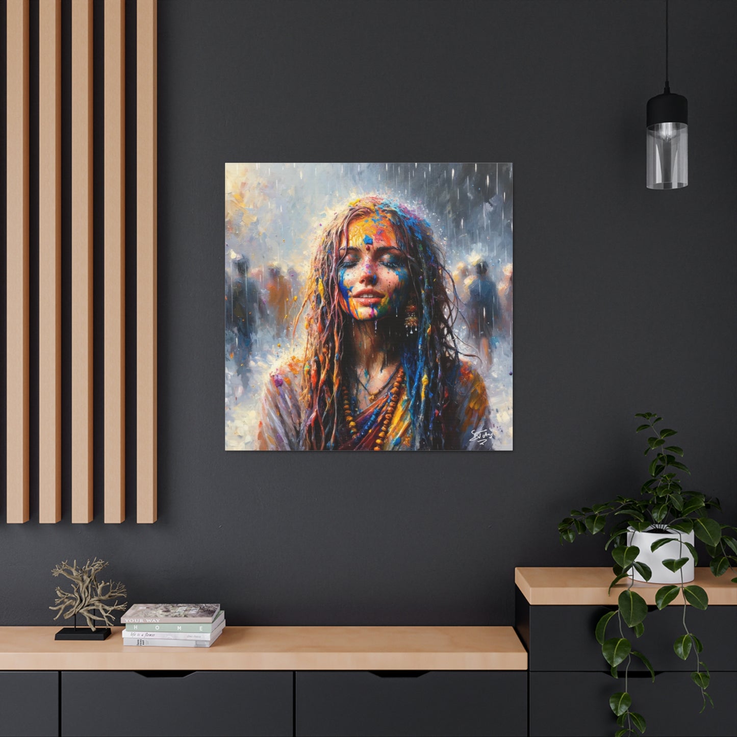 Art Print, Indo-Caribbean Woman, "Phagwa" Oil Finish, West Indian Ethnicity, Cultural, Heritage, Canvas Gallery Wrap