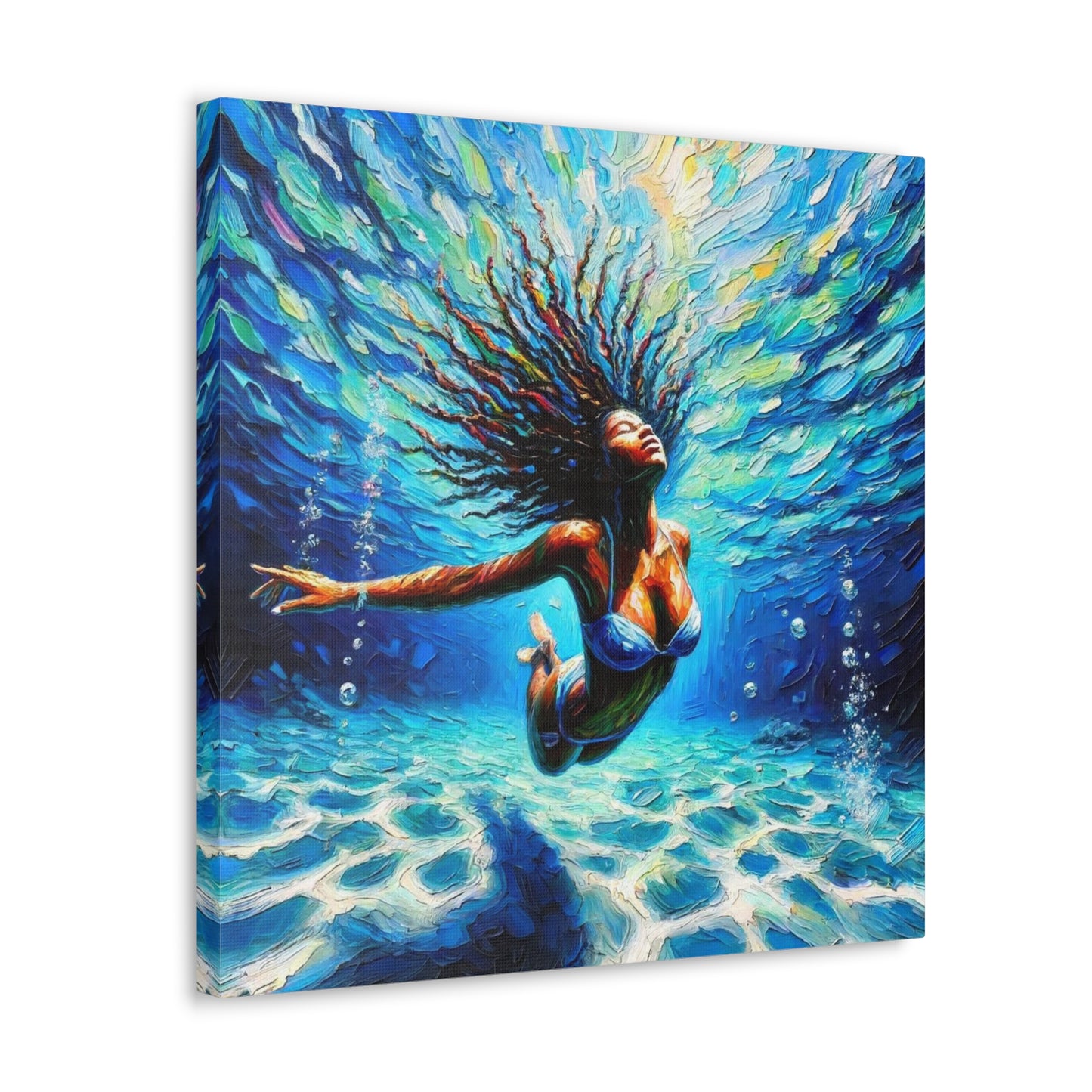 Art Print, Afro-Caribbean Woman, "Submerged" Oil Finish, West Indian Ethnicity, Cultural, Heritage, Abstract, Canvas Gallery Wrap