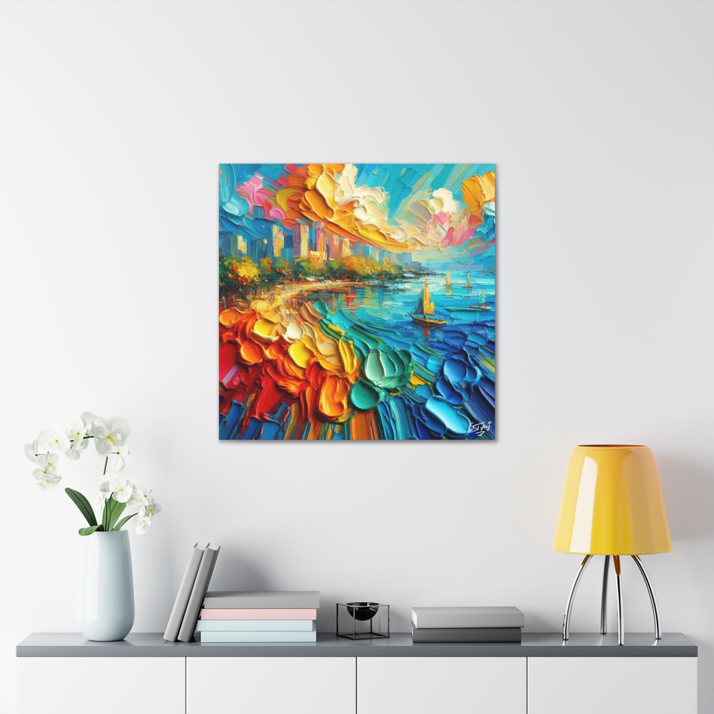 Art Print of Caribbean Beach Scene, Abstract, Oil Painting, West Indian Art, Canvas Gallery Wraps