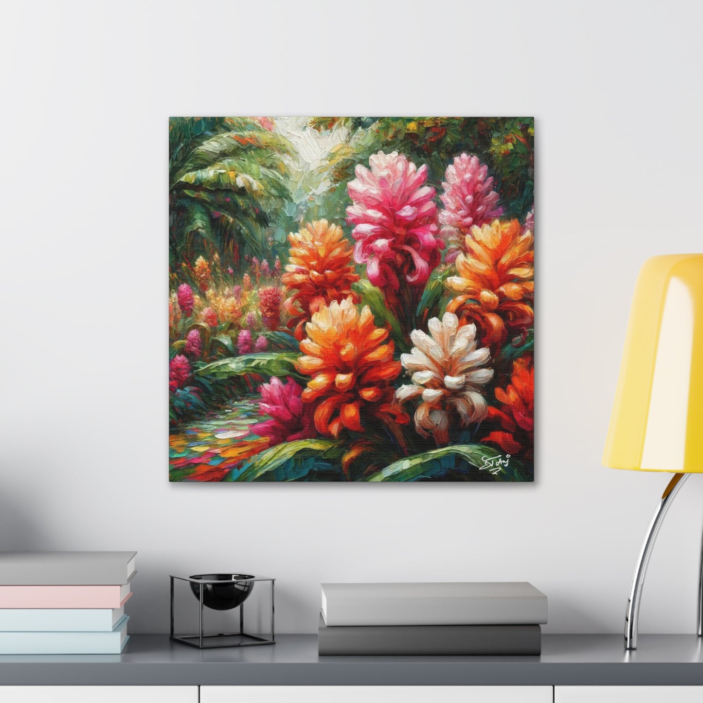 Art Print of Tropical Flower Garden, Oil Finish, West Indian Art, Canvas Gallery Wraps