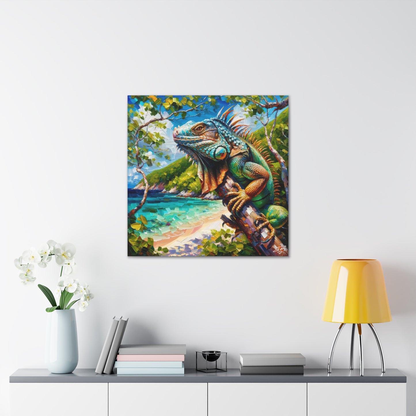 Art Print, Iguana, Caribbean Wildlife, Oil Finish, Caribbean Nature, Cultural, Heritage, Canvas Gallery Wrap