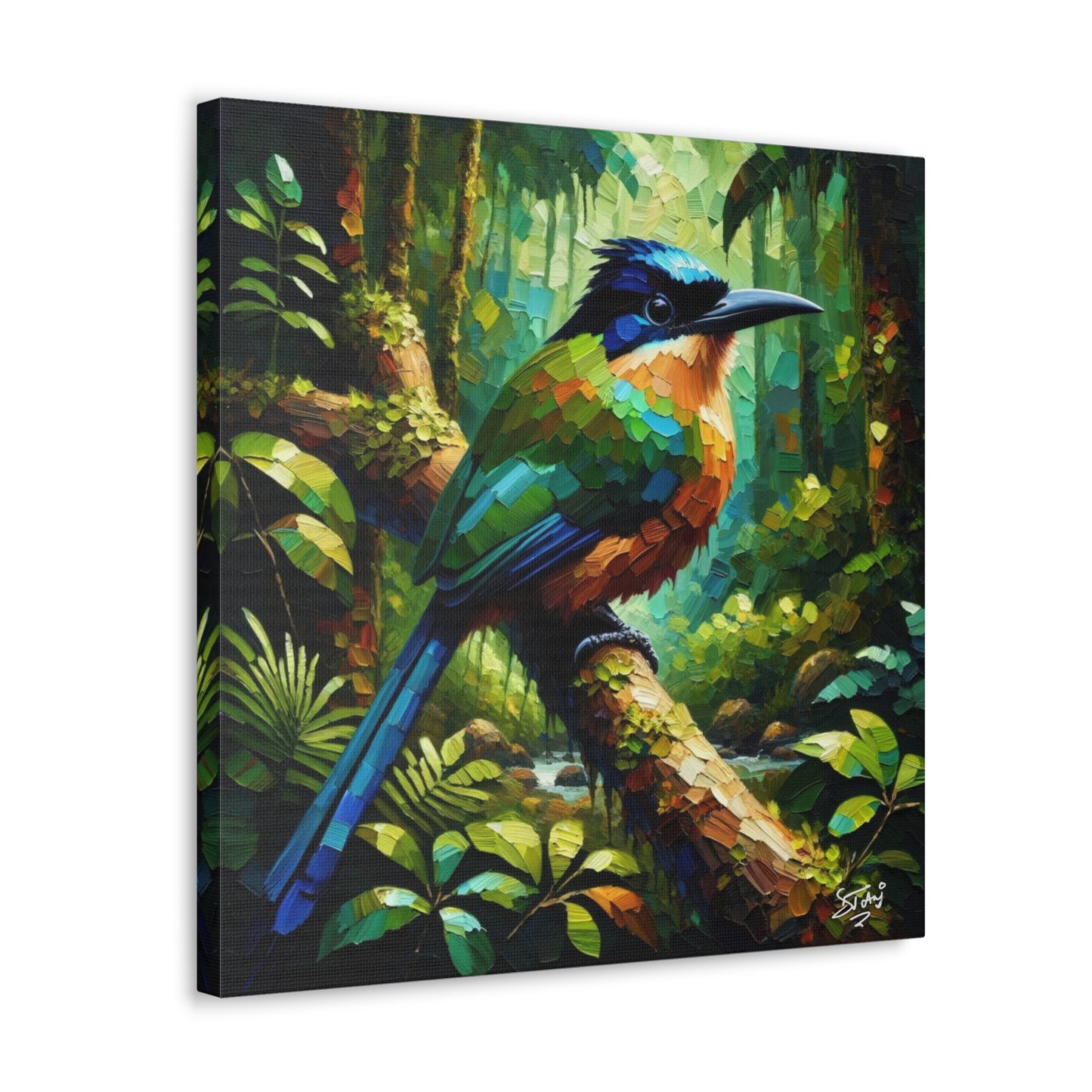 Art Print, Trinidad Motmot, Caribbean Birds, Abstract Oil Finish, Caribbean Nature, Cultural, Heritage, Canvas Gallery Wrap