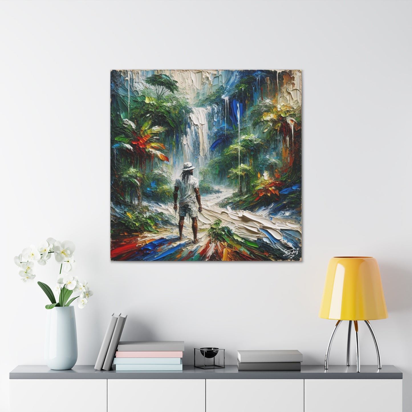 Art Print of Caribbean Man at Waterfall, West Indian Art, Canvas Gallery Wraps