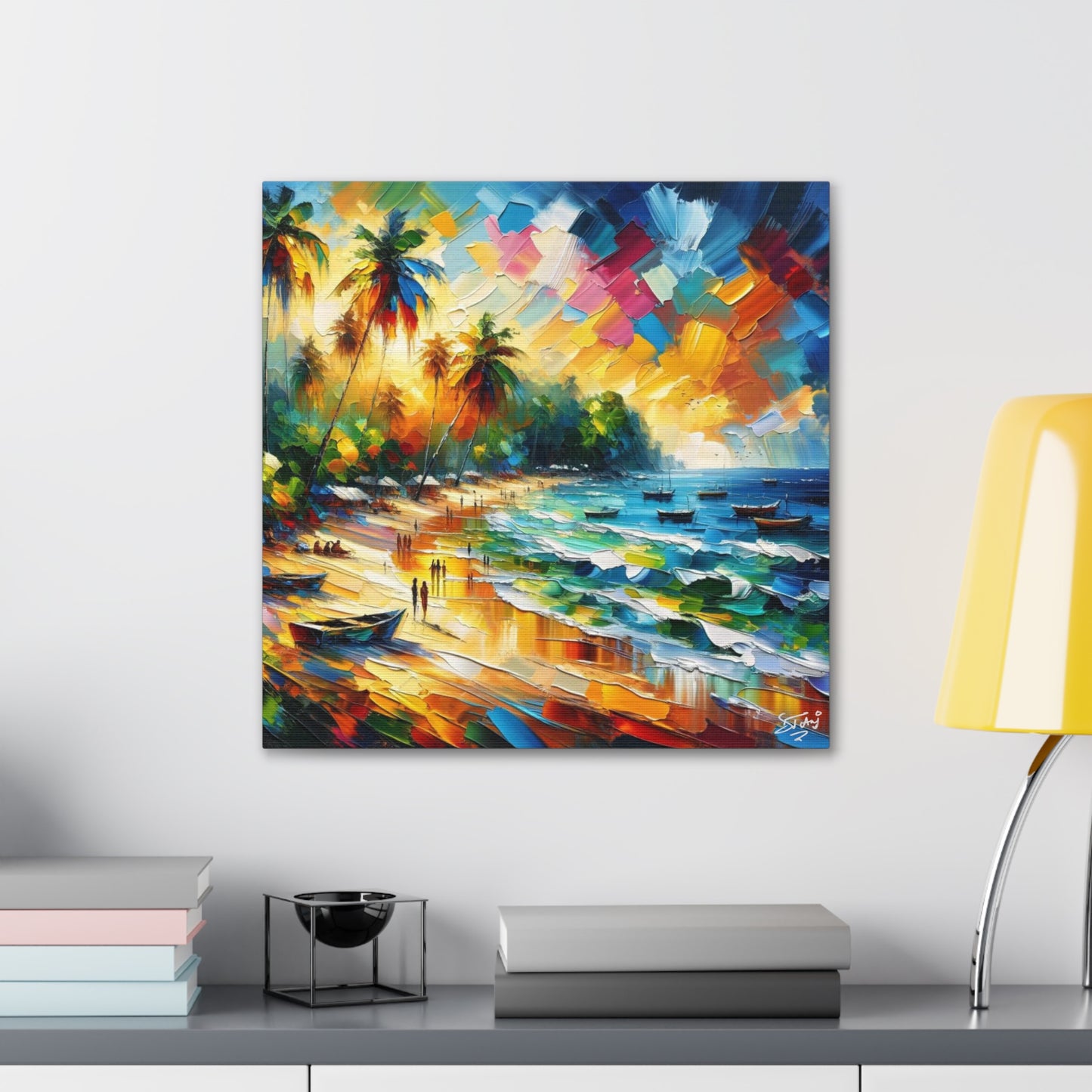 Art Print of Caribbean Sunset, Abstract, Oil Painting, West Indian Art, Canvas Gallery Wraps