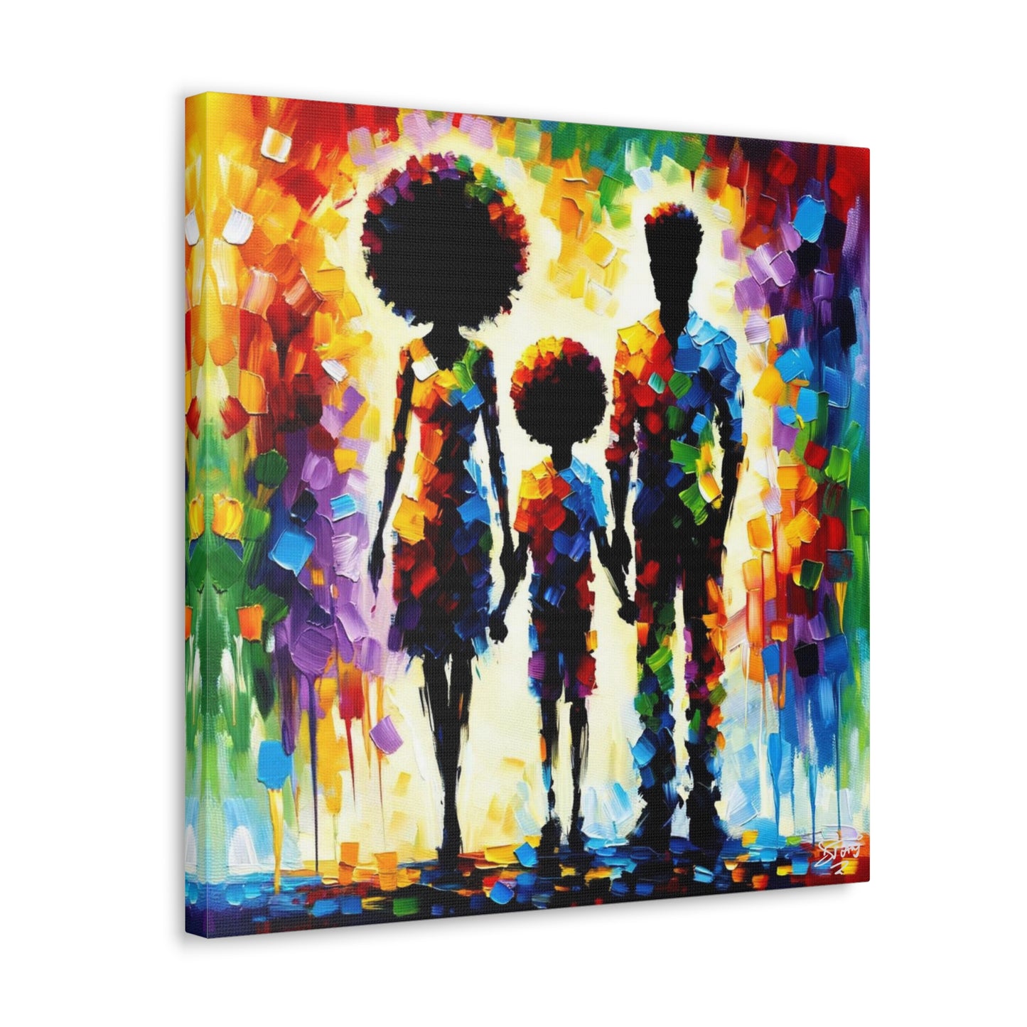 Art Print, Afro-Caribbean Family, Oil Finish, West Indian Ethnicity, Cultural, Heritage, Semi-Abstract, Canvas Gallery Wrap