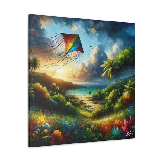 Art Print of Caribbean Sunset "Flying Kite," West Indian Art, Canvas Gallery Wraps