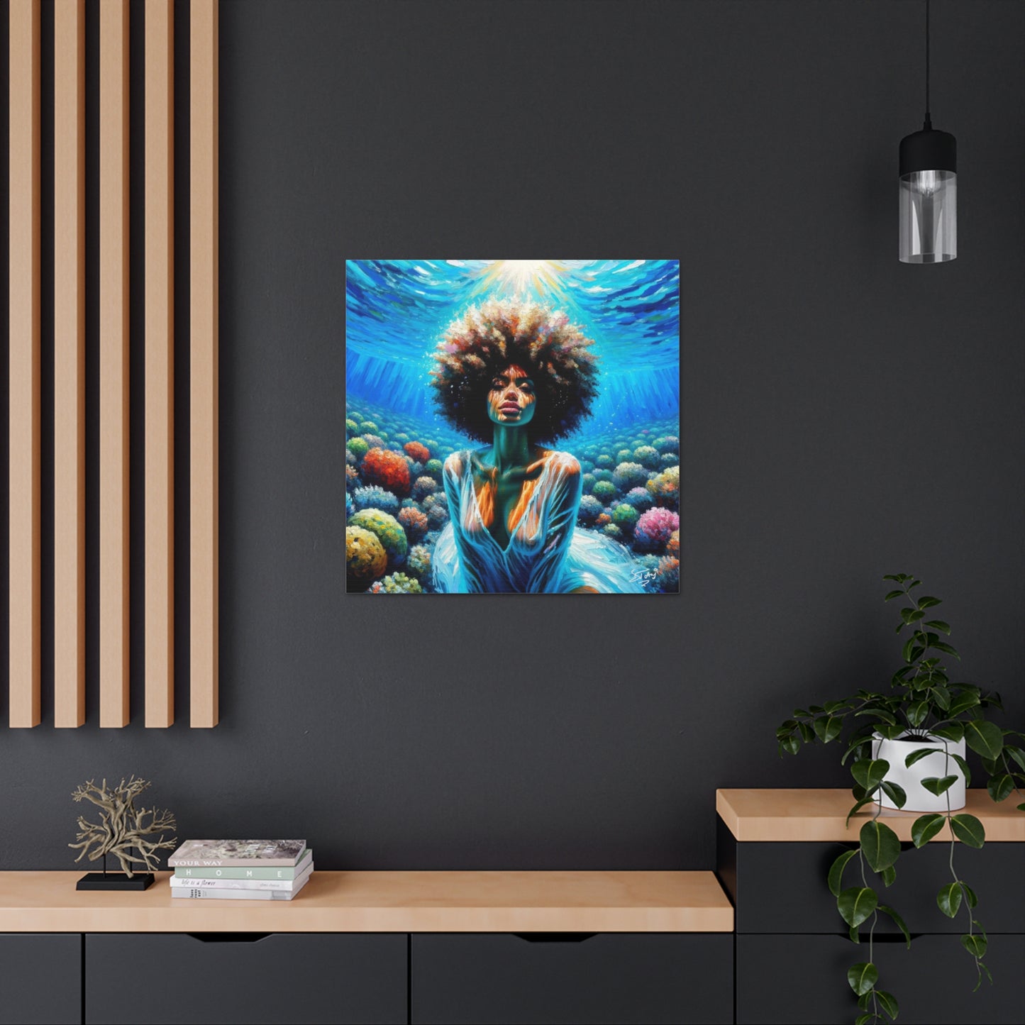 Art Print, Afro-Caribbean Woman, "Submerged" Oil Finish, West Indian Ethnicity, Cultural, Heritage, Abstract, Canvas Gallery Wrap