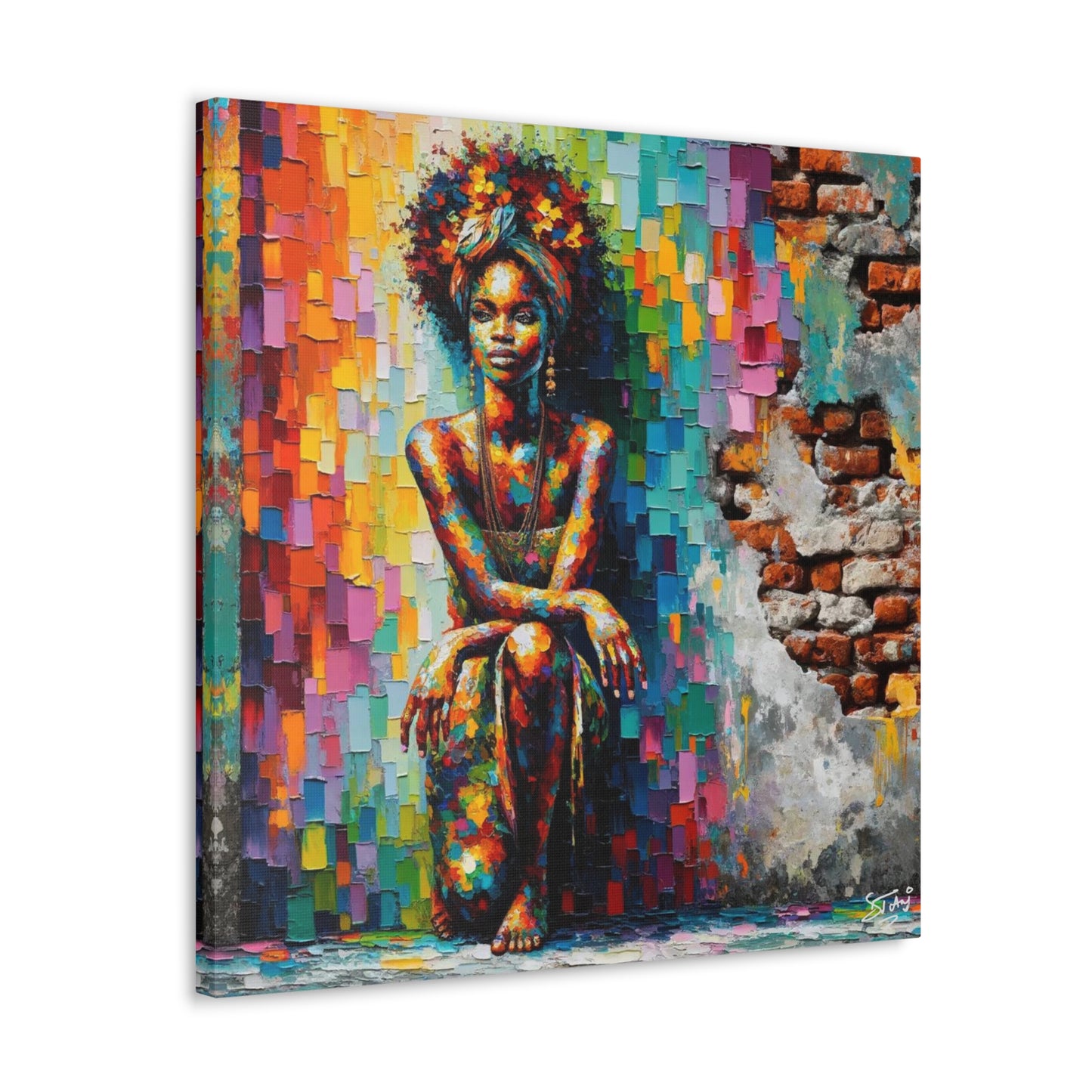 Art Print, Afro-Caribbean Woman "In Paint," (4) Oil Finish, West Indian Ethnicity, Cultural, Heritage, Semi-Abstract, Canvas Gallery Wrap