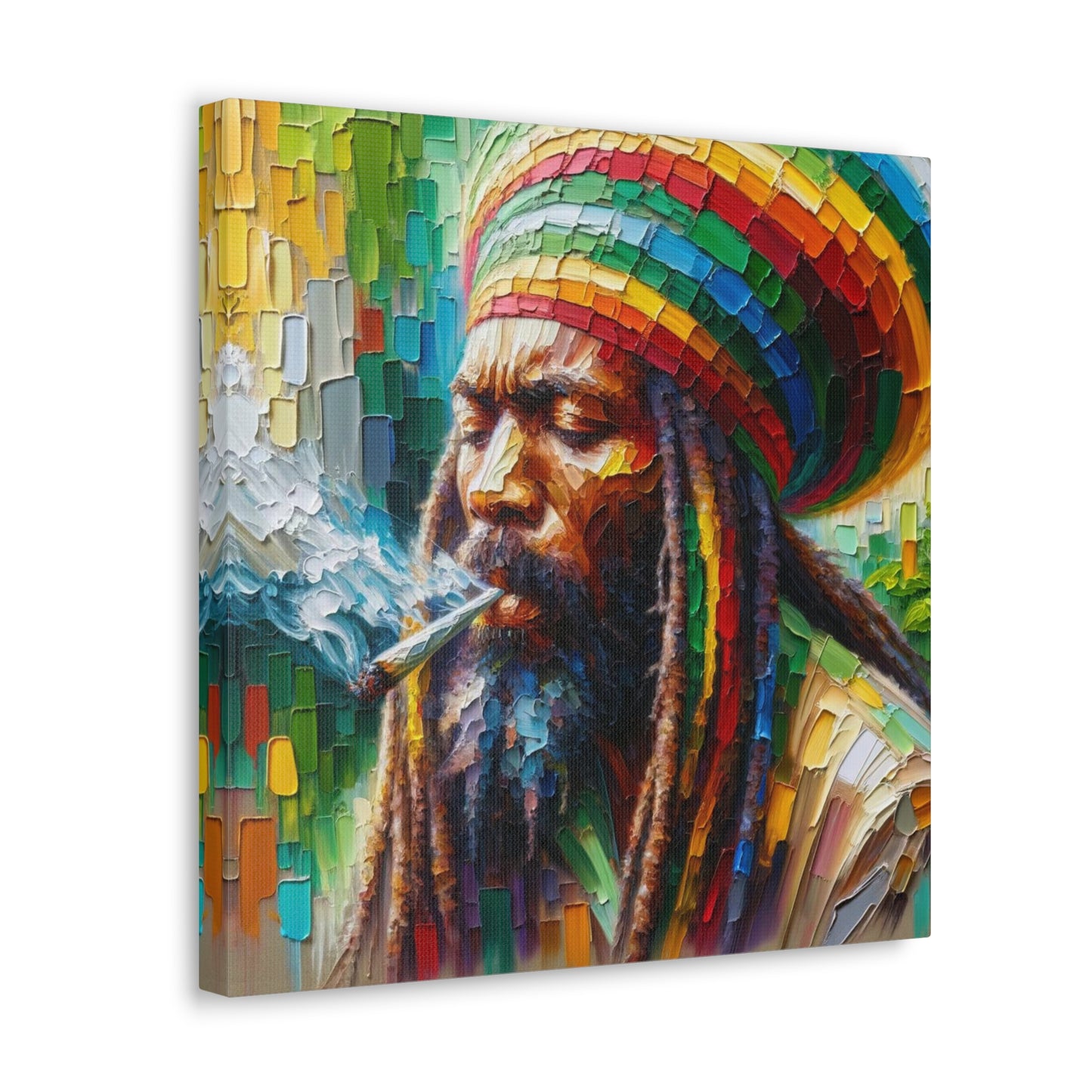 Art Print of Rastaman#2, Oil Finish, West Indian Ethnicity, Cultural, Heritage, Afro-Caribbean Man, Semi-Abstract, Canvas Gallery Wrap