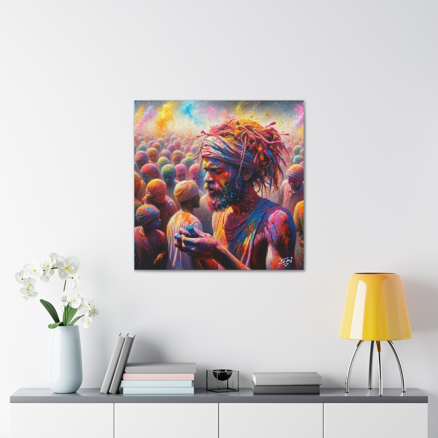 Art Print, Indo-Caribbean Man, "Phagwa" Oil Finish, West Indian Ethnicity, Cultural, Heritage, Canvas Gallery Wrap