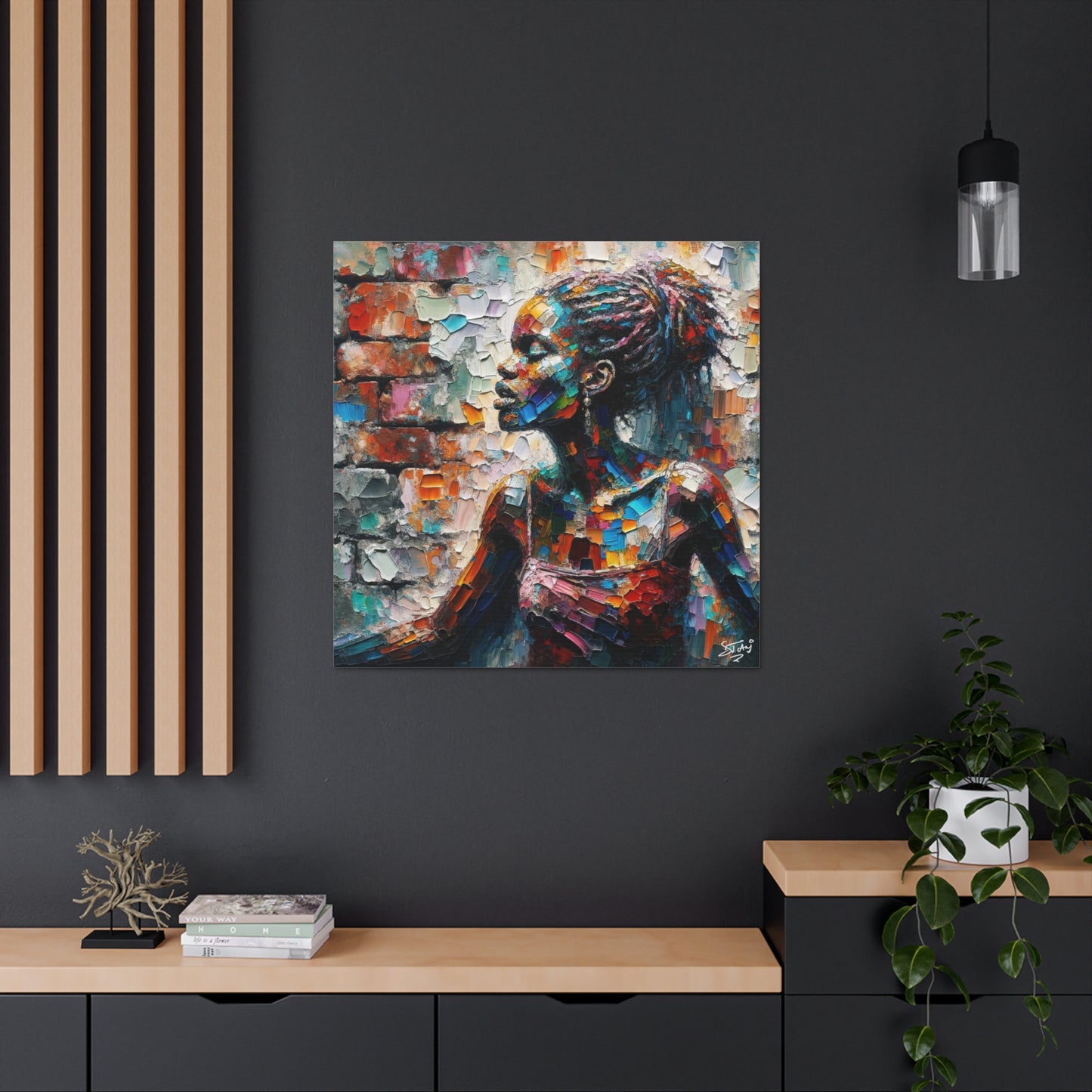 Art Print, Afro-Caribbean Woman "In Paint," (3) Oil Finish, West Indian Ethnicity, Cultural, Heritage, Semi-Abstract, Canvas Gallery Wrap