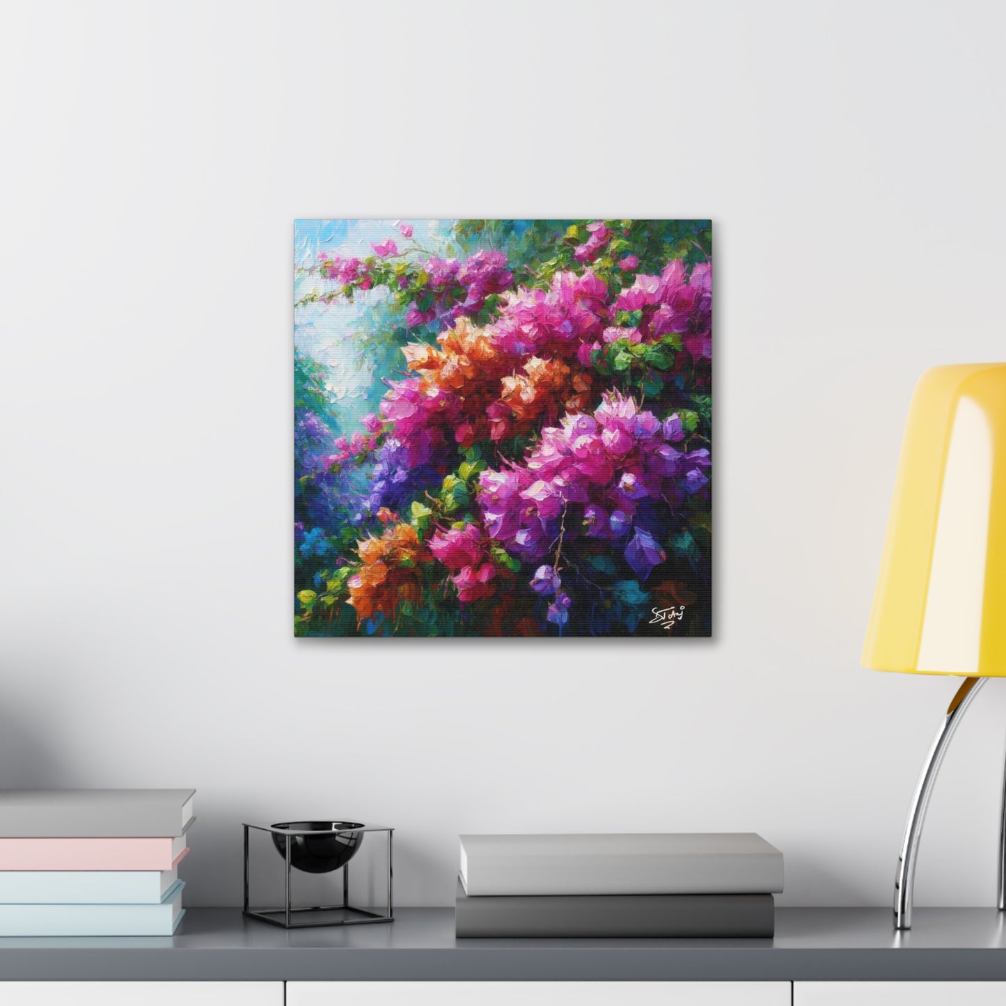 Art Print of Bougainvillea Flowers, Oil Finish, West Indian Art, Canvas Gallery Wraps