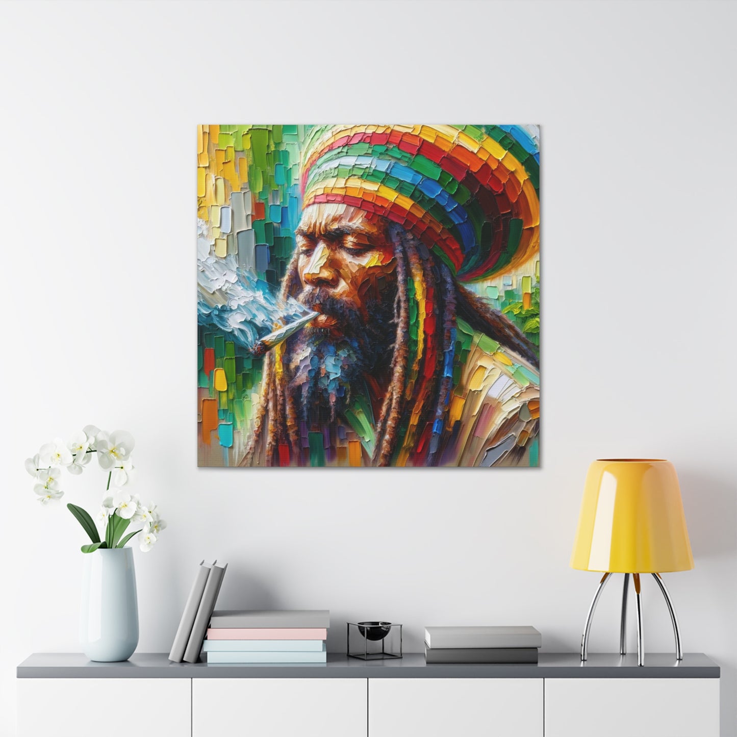 Art Print of Rastaman#2, Oil Finish, West Indian Ethnicity, Cultural, Heritage, Afro-Caribbean Man, Semi-Abstract, Canvas Gallery Wrap