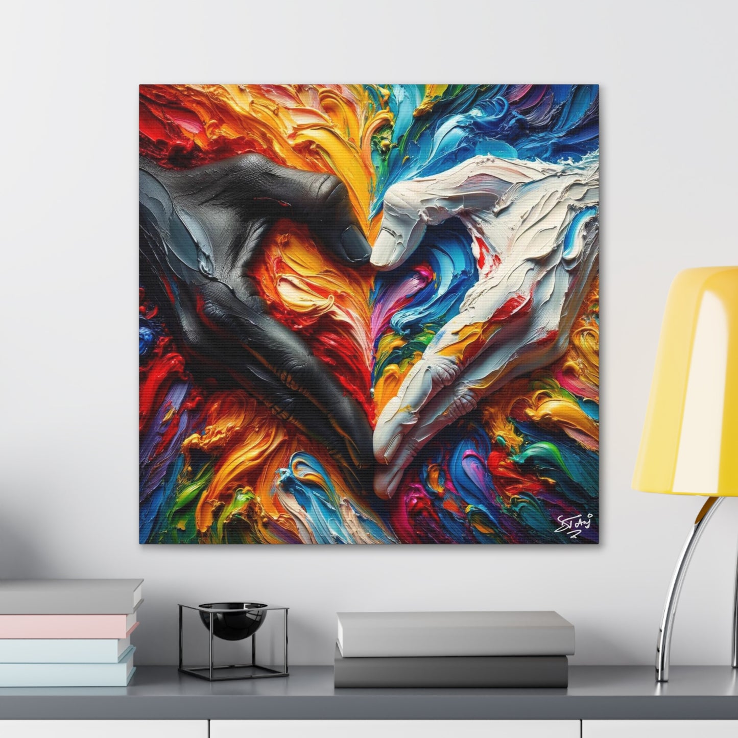 Art Print, Hands 'In Love,' Oil Finish, Unity, One Love, Semi-Abstract, Canvas Gallery Wrap