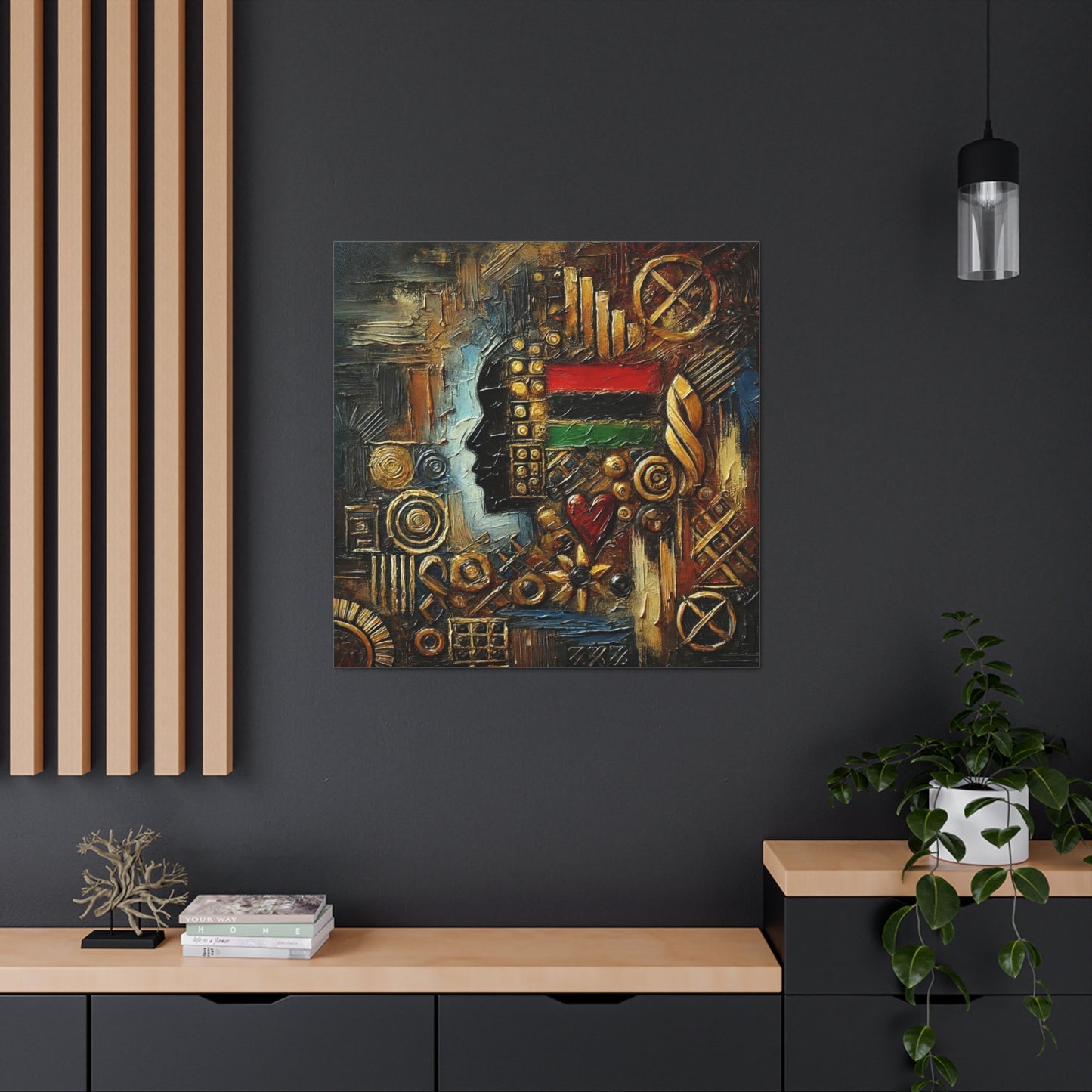 Art Print, African Print, Black Power, African Mask, Abstract Oil Finish, Unity, One Love, Canvas Gallery Wrap