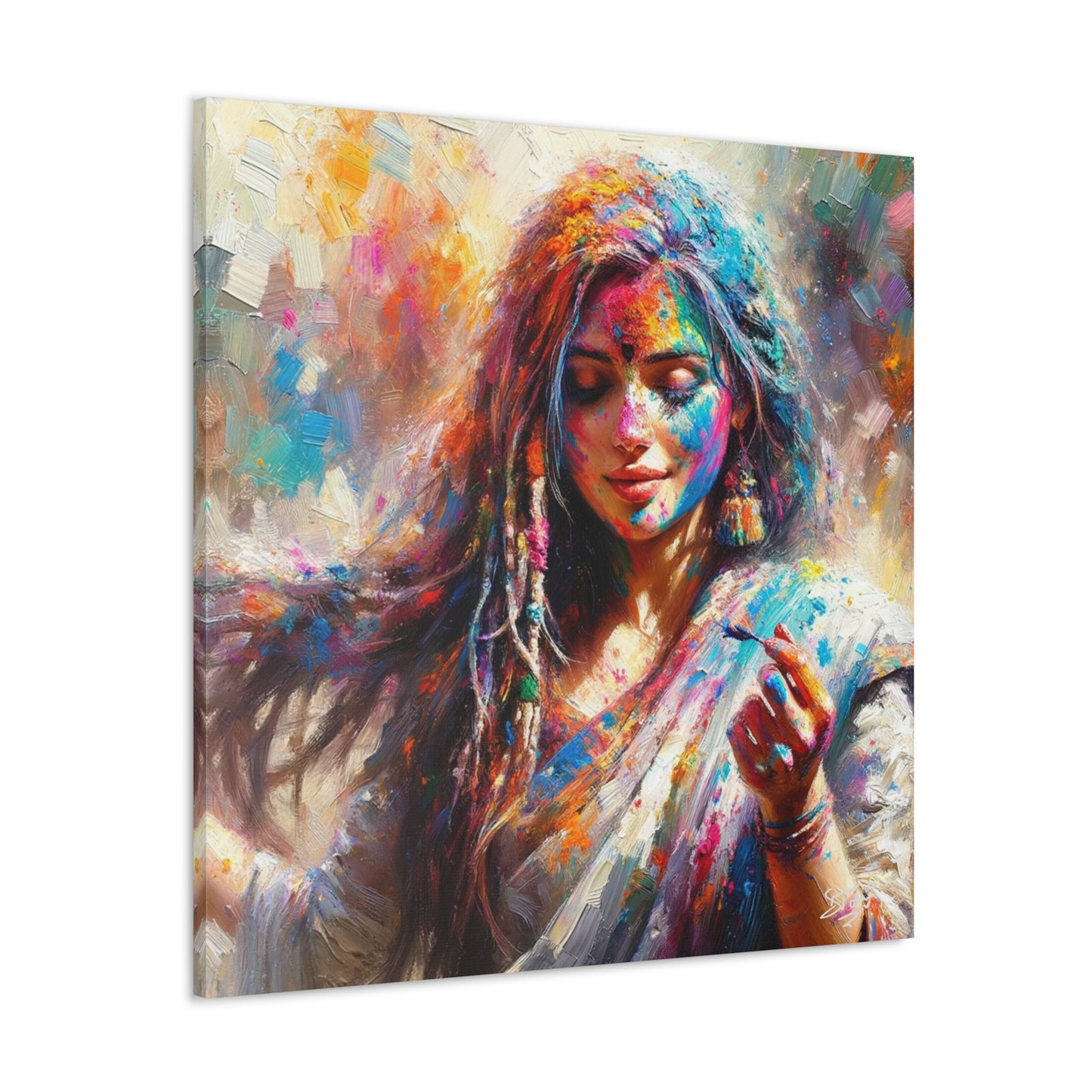 Art Print, Indo-Caribbean Woman, "Phagwa" Oil Finish, West Indian Ethnicity, Cultural, Heritage, Canvas Gallery Wrap