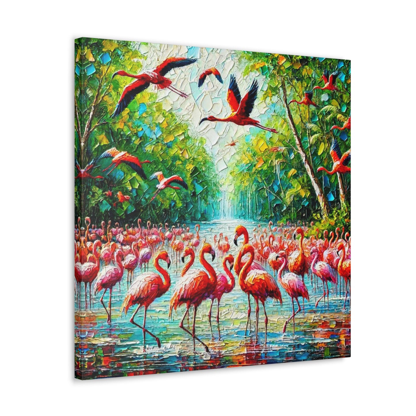 Art Print, Scarlet Ibises & Flamingos in Their Natural Mangrove Habitat in Trinidad and Tobago, Caribbean, West Indian Art, Canvas Gallery Wraps