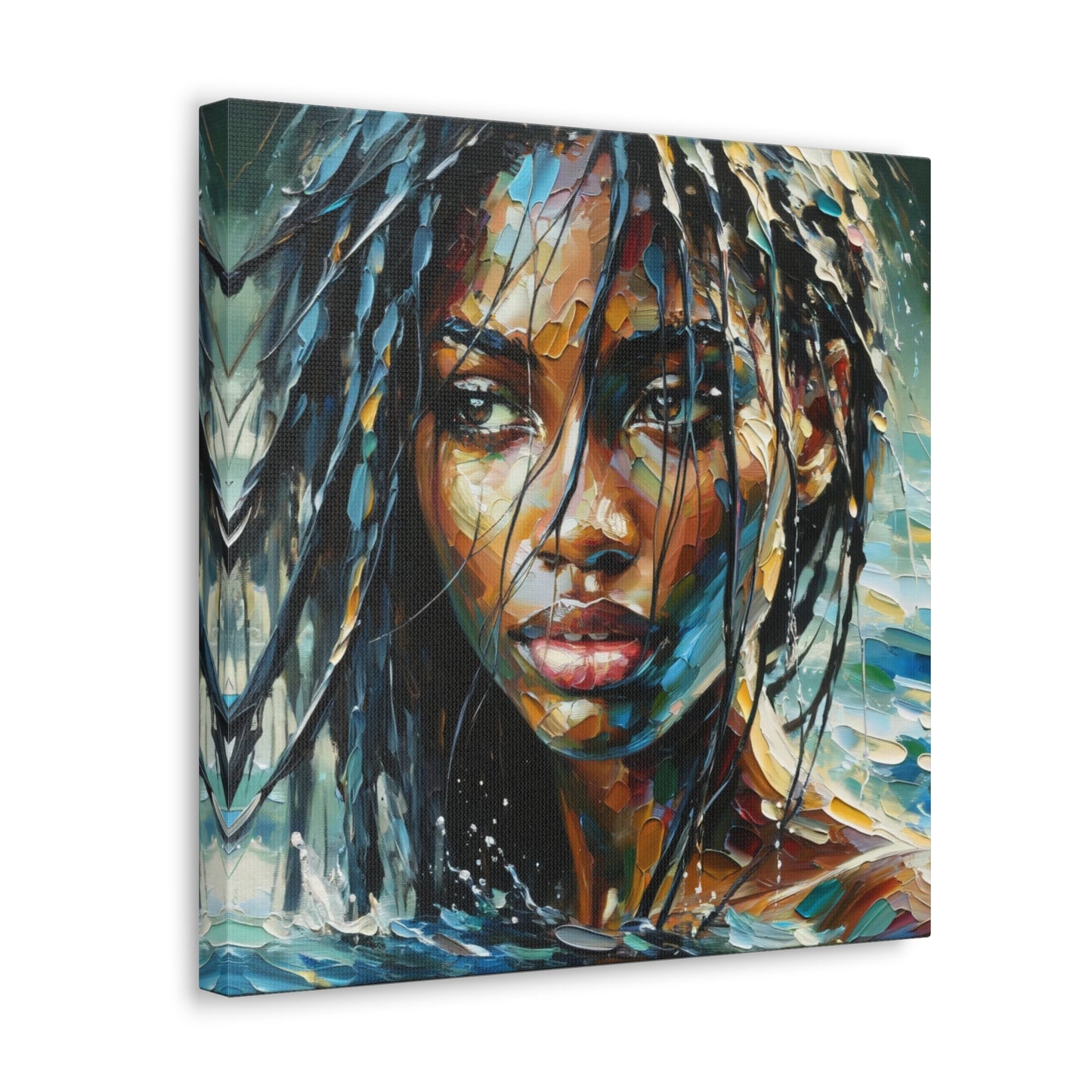 Art Print#10 of Trini Woman - Chilling in the Caribbean Sea, Oil Finish, West Indian Ethnicity, Cultural, Heritage Art, Canvas Gallery Wraps