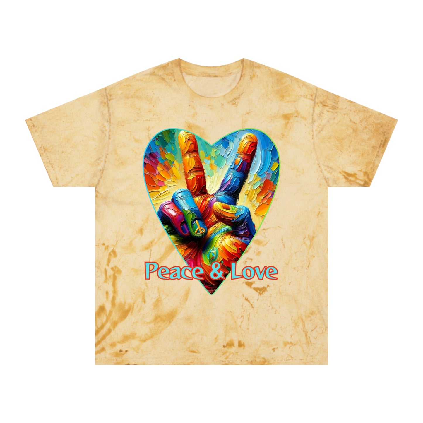 Unisex Color Blast T-Shirt "Peace & Love..." One World, Self-Love, Anti-Racism, One Love, Unity, Inclusion, Diversity, Immigrant Outsiders, Cultural Identity, Black Excellence Empowerment Inspiration, FashionWithPurpose, ConsciousClothing