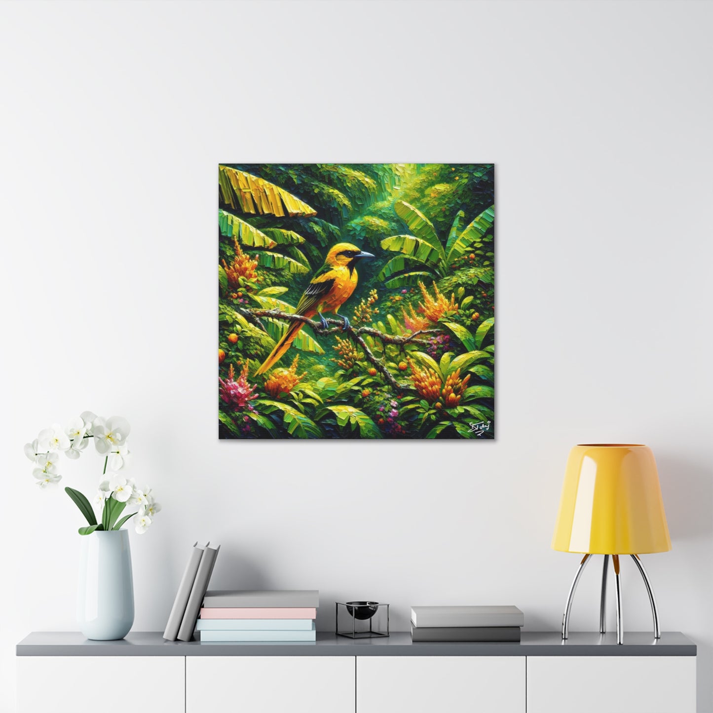 Art Print, Yellow Oriole (Plantain Bird), Caribbean Birds, Oil Finish, Caribbean Nature, Cultural, Heritage, Canvas Gallery Wrap