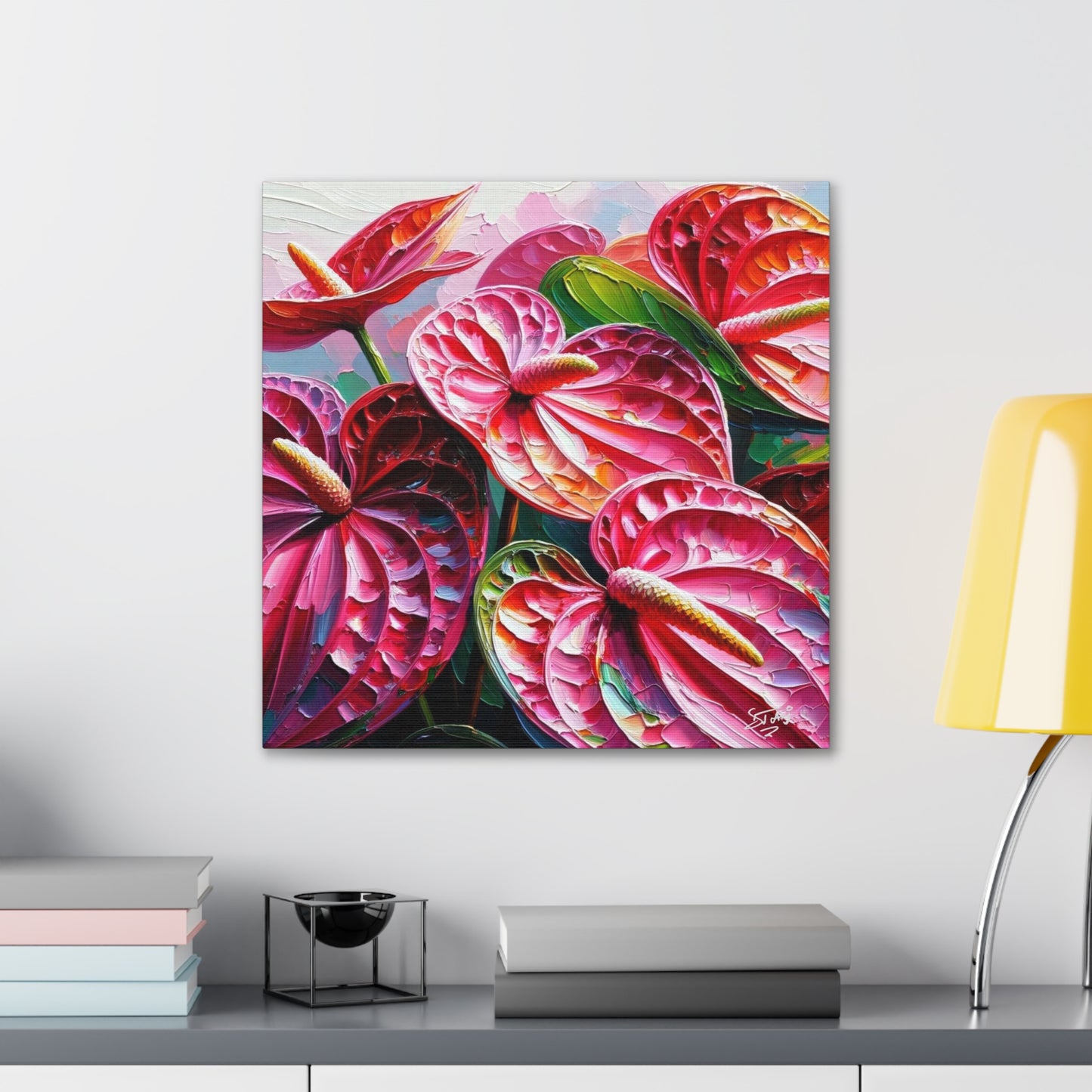 Art Print of Anthurium Flowers, Oil Finish, West Indian Art, Canvas Gallery Wraps