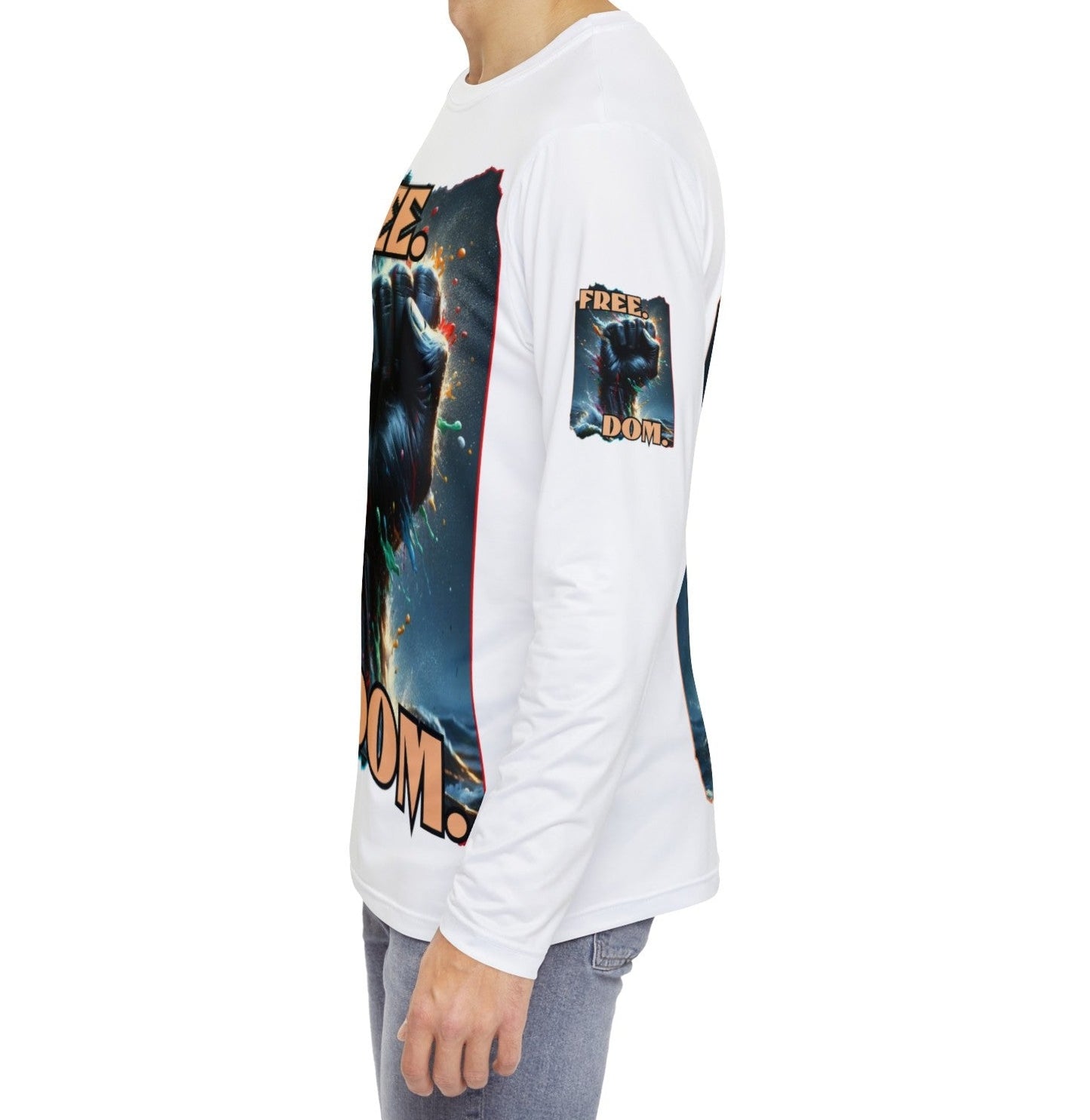 Men's Brushed Polyester Long Sleeve Shirt (AOP) "FREE.DOM."