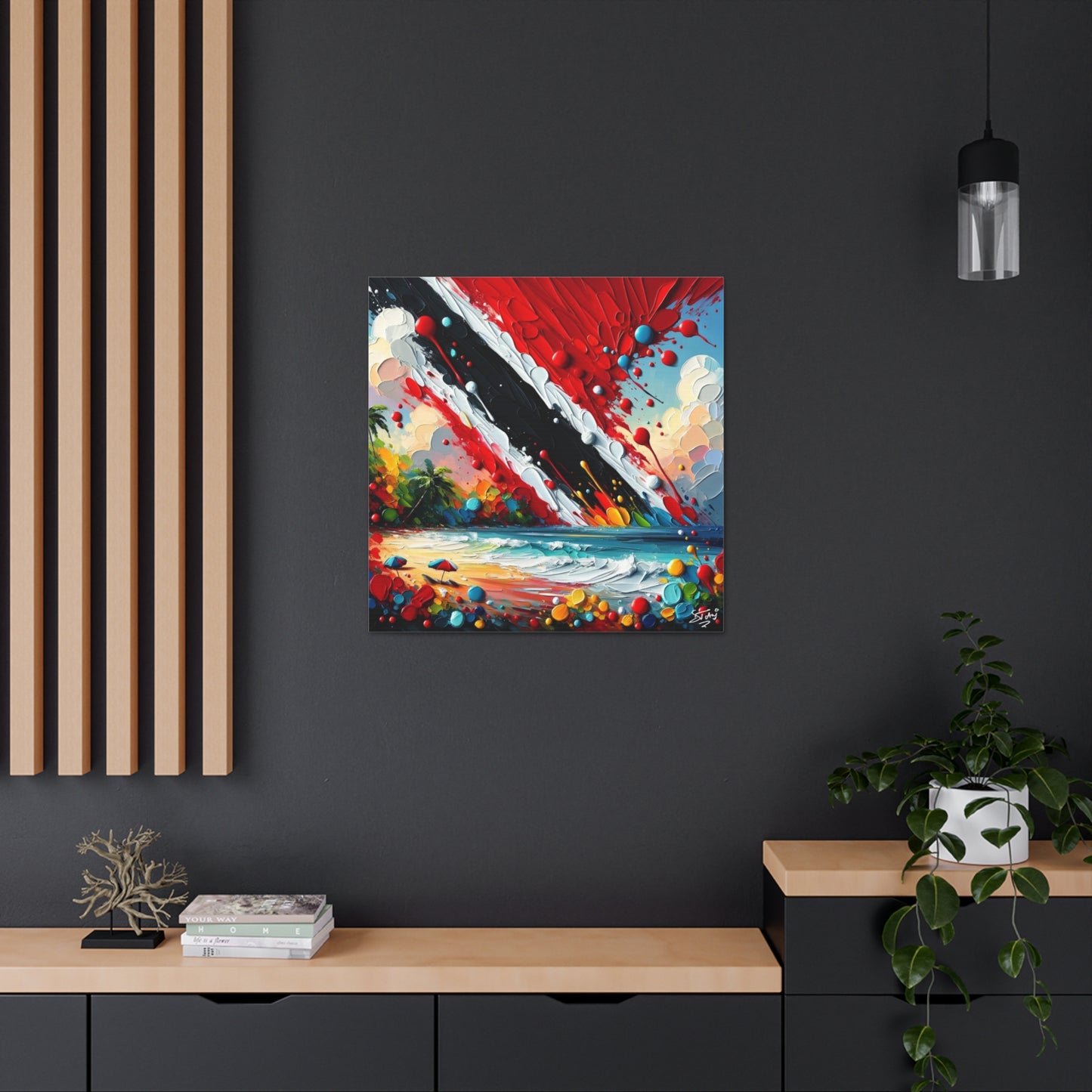 Art Print, Trinidad Abstract Scene, Oil Finish, Unity, One Love, Semi-Abstract, Canvas Gallery Wrap