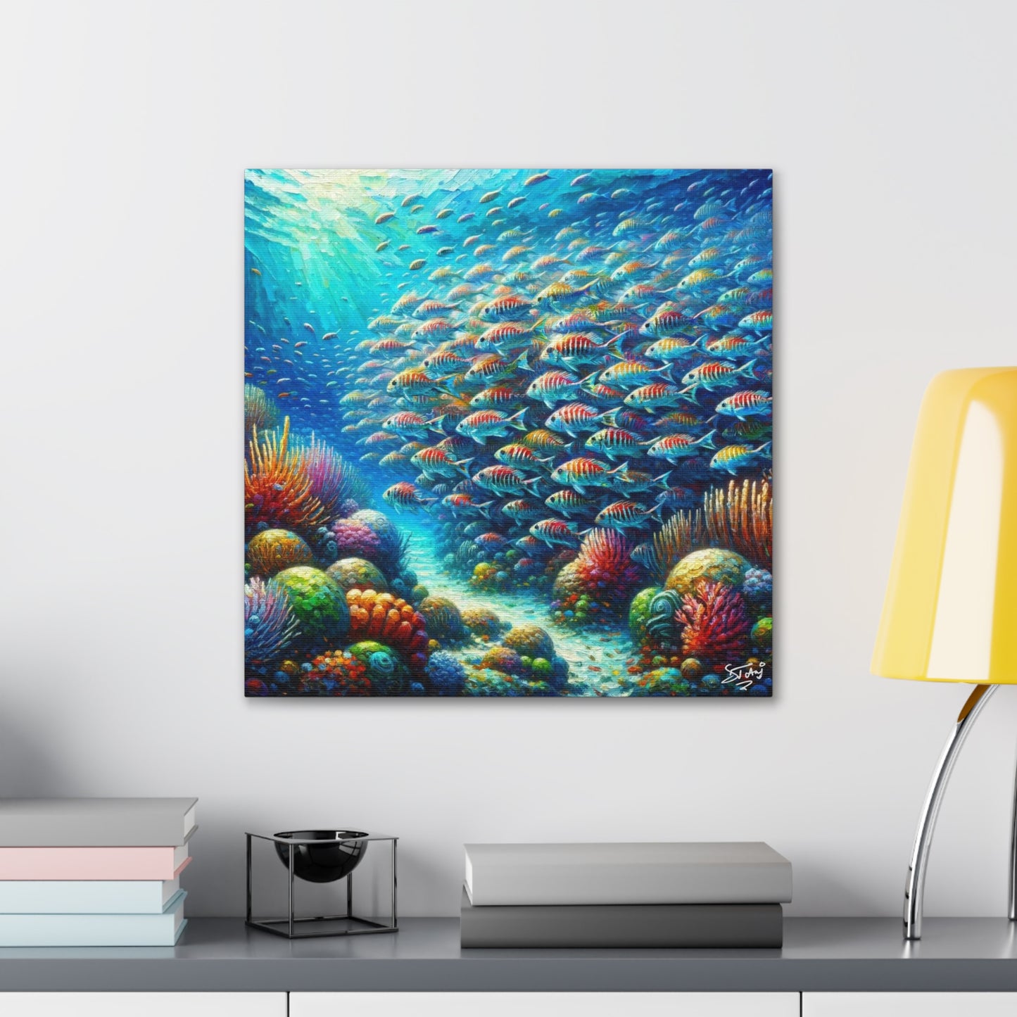 Art Print, School of Squirelfish, Oil Finish, Caribbean Nature, Canvas Gallery Wrap