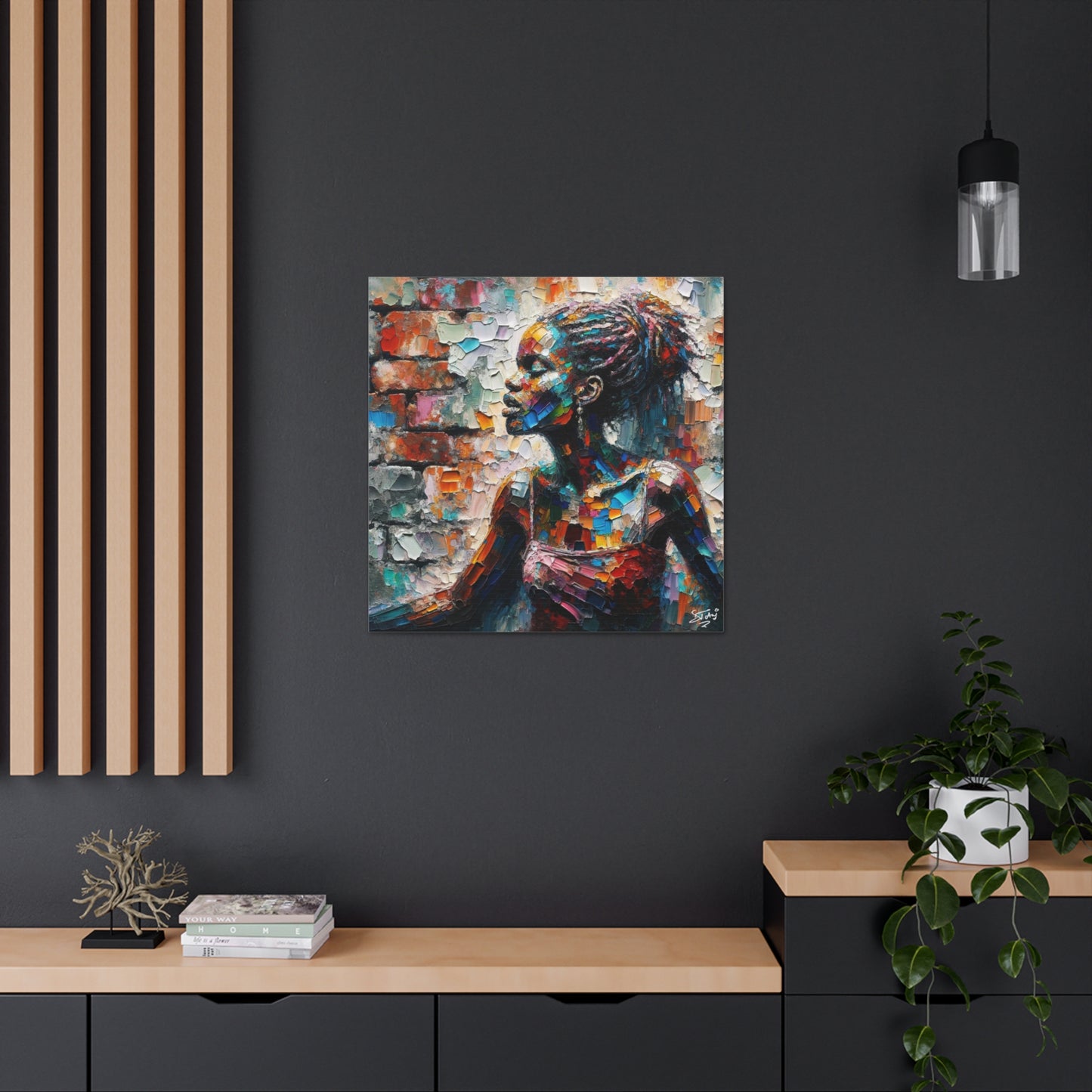 Art Print, Afro-Caribbean Woman "In Paint," (3) Oil Finish, West Indian Ethnicity, Cultural, Heritage, Semi-Abstract, Canvas Gallery Wrap