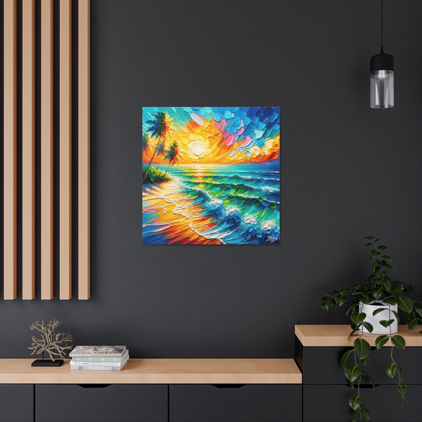 Art Print of Caribbean Beach Scene, West Indian Art, Canvas Gallery Wraps