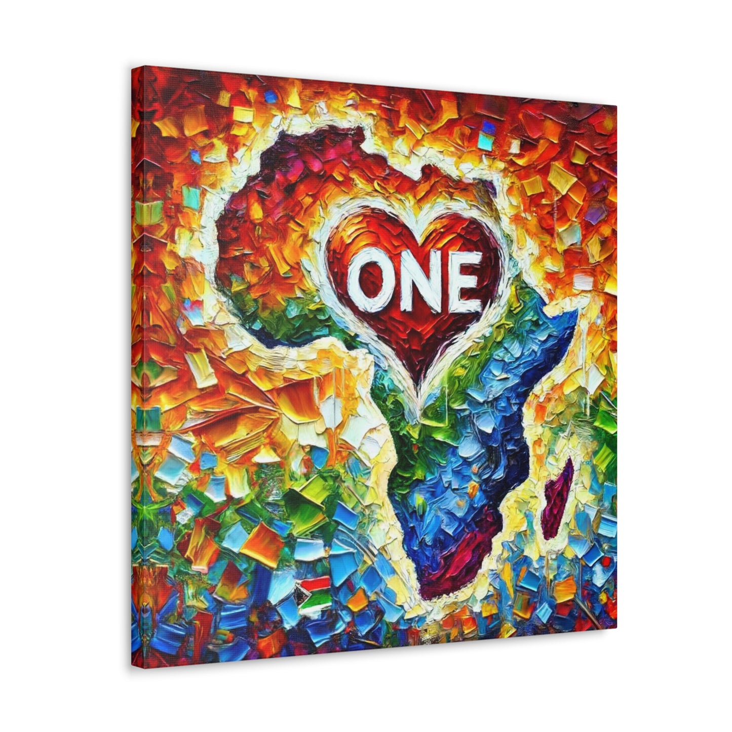 Art Print, "One Love" Oil Finish, Abstract, African Unity, Ethnicity, Cultural, Heritage, Semi-Abstract, Canvas Gallery Wrap