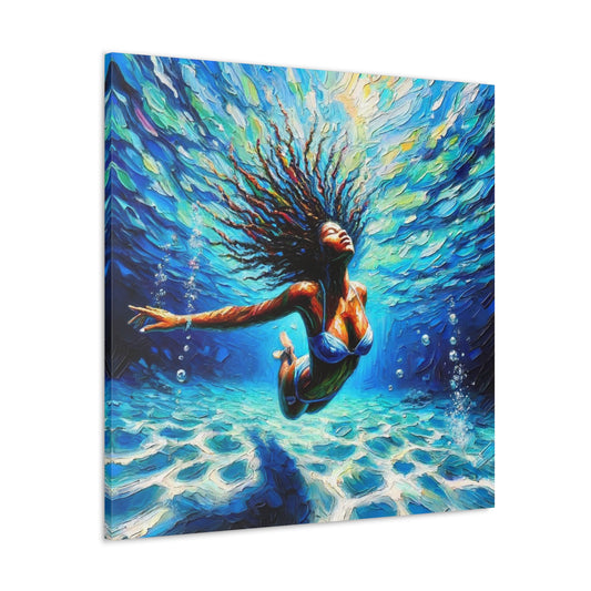 Art Print, Afro-Caribbean Woman, "Submerged" Oil Finish, West Indian Ethnicity, Cultural, Heritage, Abstract, Canvas Gallery Wrap