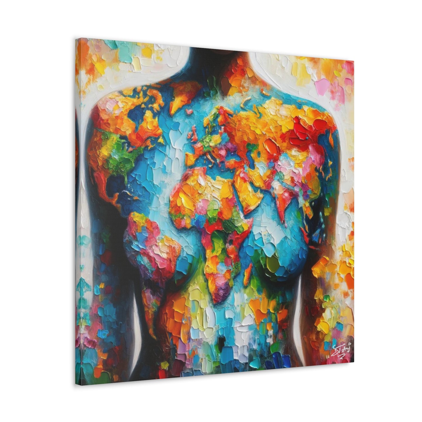 Art Print, African Woman, "World Unity," Oil Finish, One Love, West Indian Ethnicity, Cultural, Heritage, Semi-Abstract, Canvas Gallery Wrap