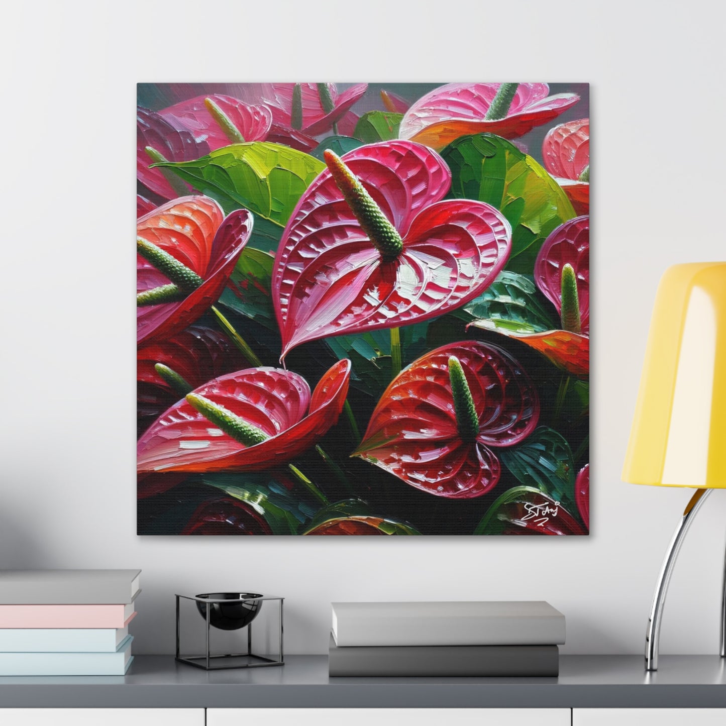 Print #3 of Anthurium flowers with a vibrant, oil-painted finish, Canvas Gallery Wraps