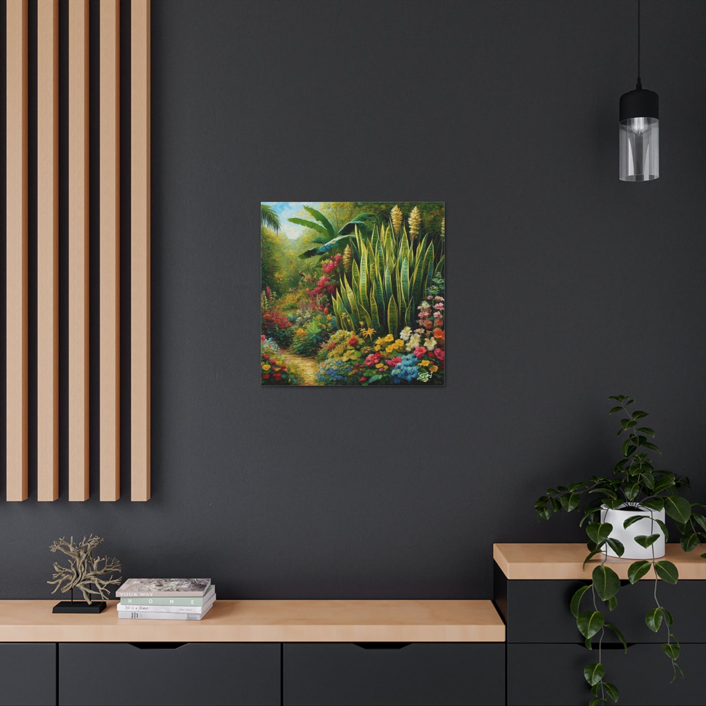 Art Print of Snake Plant in Tropical Flower Garden, Oil Finish, West Indian Art, Canvas Gallery Wraps