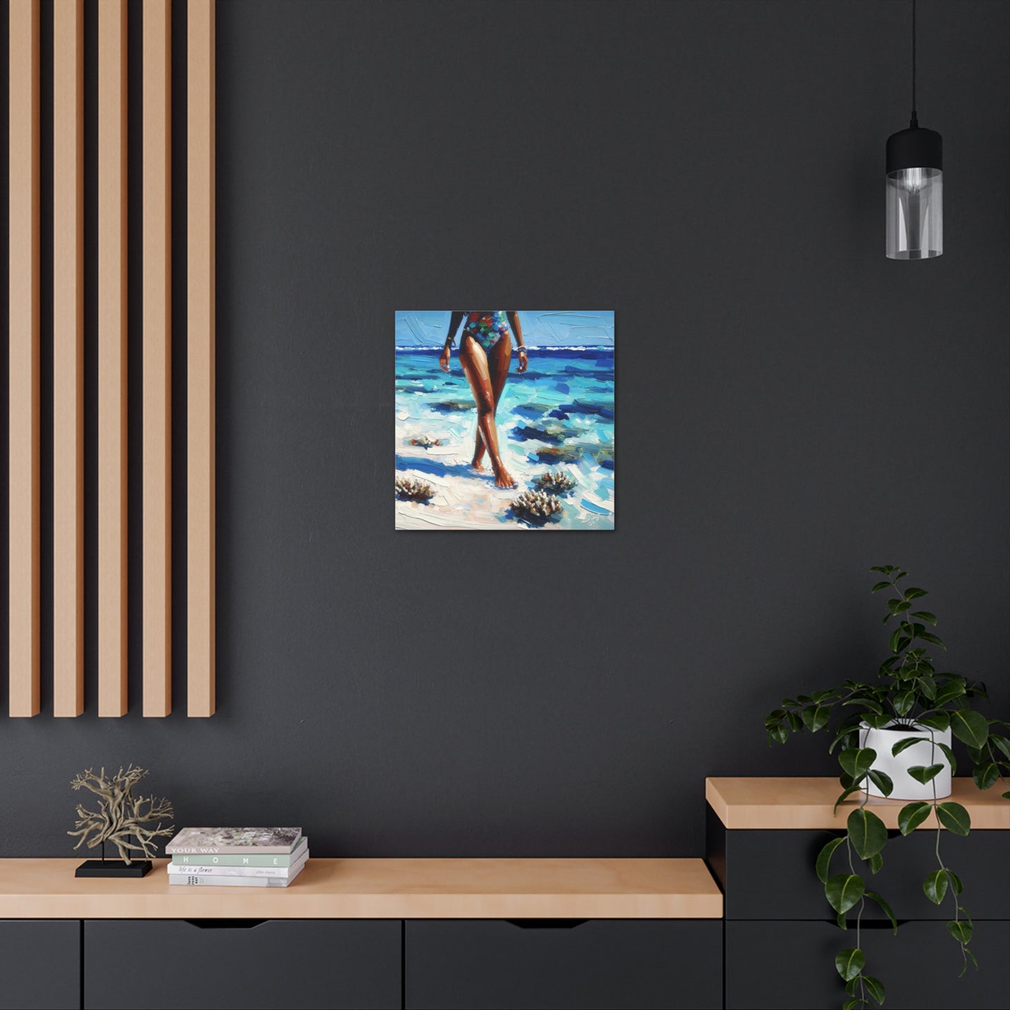 Art Print, Caribbean Woman, "Strolling on the Beach" Oil Finish, West Indian Ethnicity, Cultural, Heritage, Abstract, Canvas Gallery Wrap