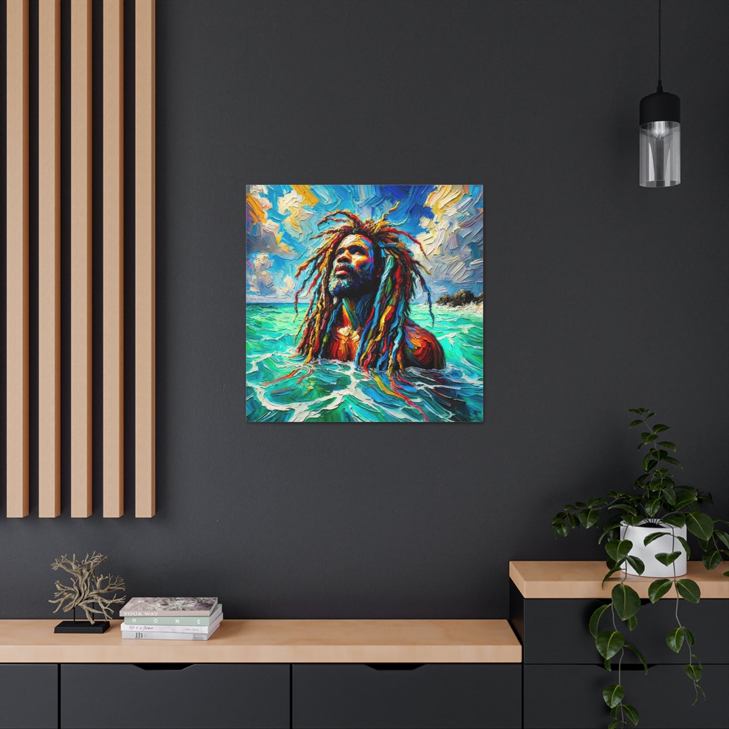 Art Print, Afro-Caribbean Man, "Sea Bath" Abstract, Oil Finish, West Indian Ethnicity, Cultural, Heritage, Abstract, Canvas Gallery Wrap