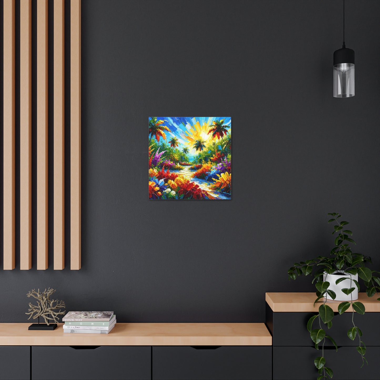 Art Print of Tropical Flower Garden, Abstract Oil Finish, West Indian Art, Canvas Gallery Wraps