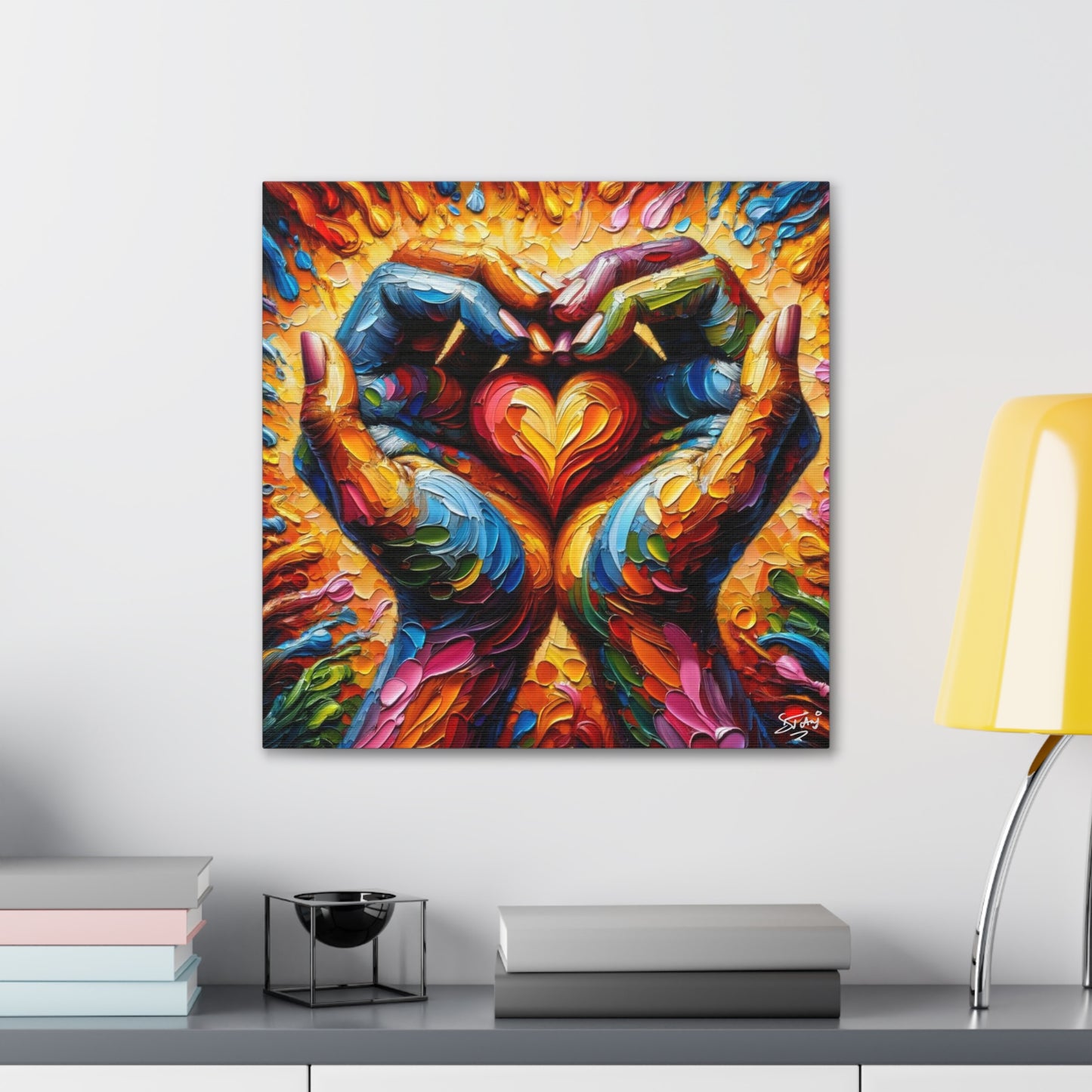 Art Print, Hands 'In Love,' Oil Finish, Unity, One Love, Semi-Abstract, Canvas Gallery Wrap