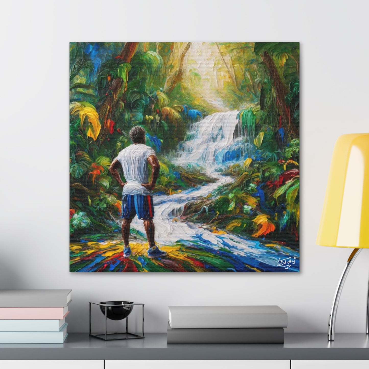 Art Print of Waterfall Scene, West Indian Art, Canvas Gallery Wraps