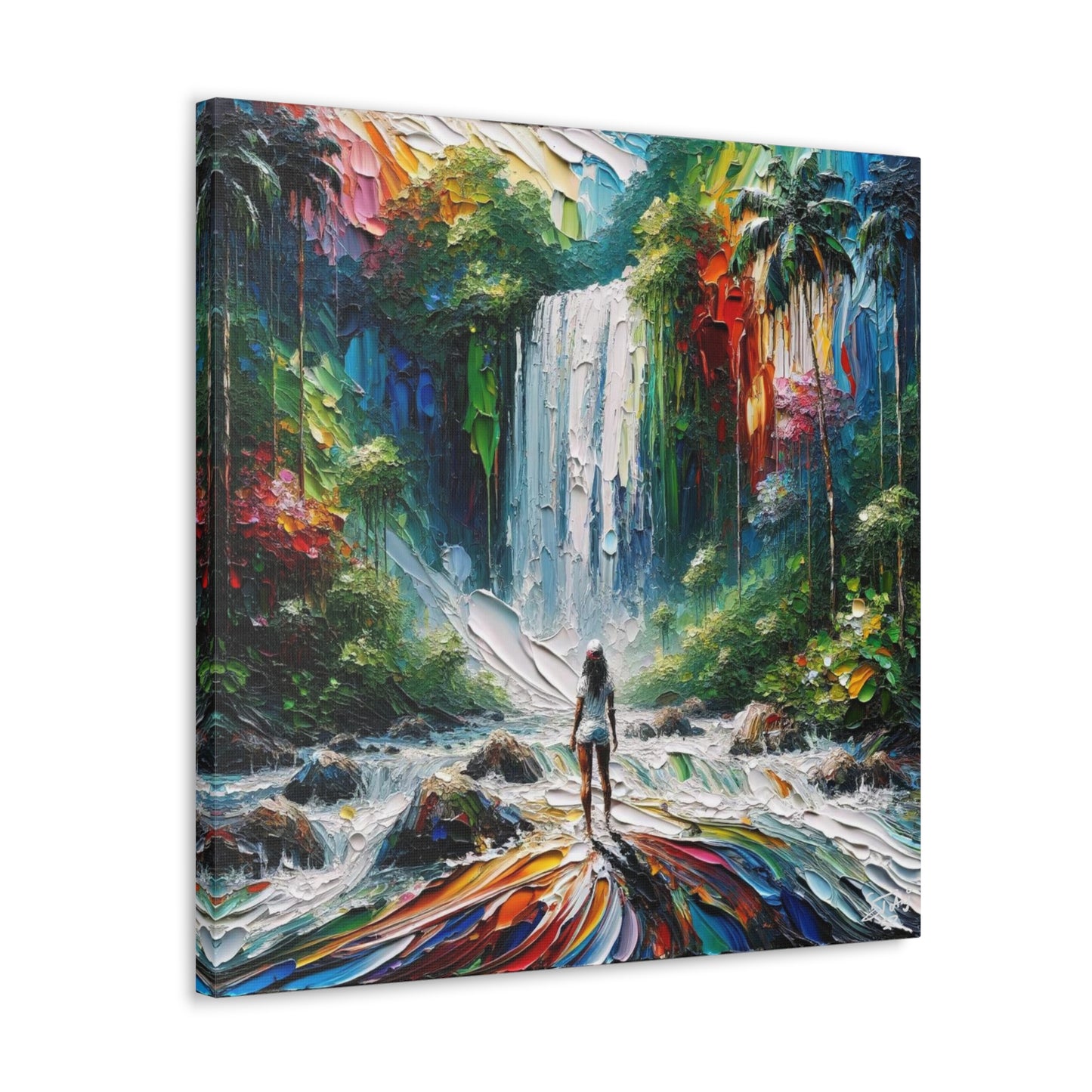 Art Print of Caribbean Woman at Waterfall, West Indian Art, Canvas Gallery Wraps