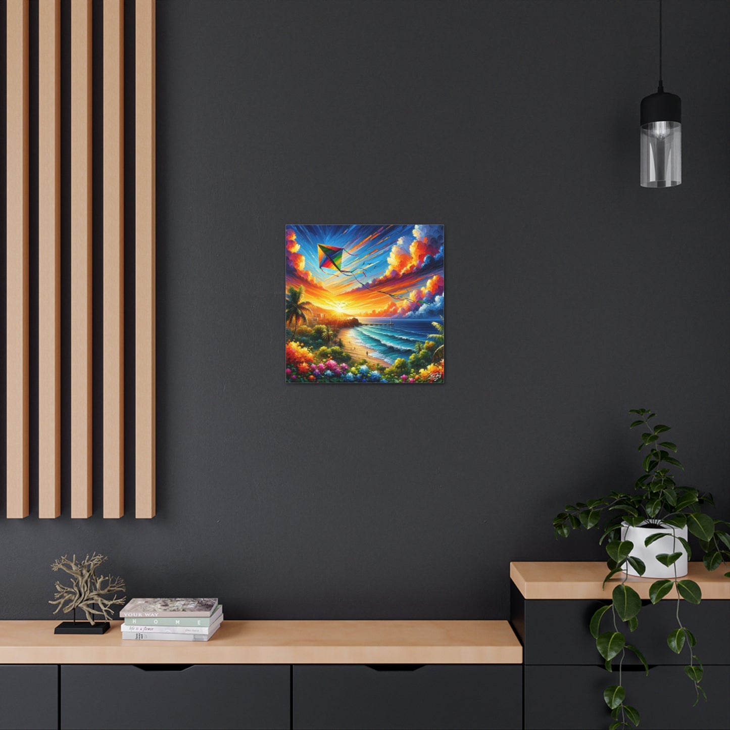 Art Print of Caribbean Sunset "Flying Kite," West Indian Art, Canvas Gallery Wraps