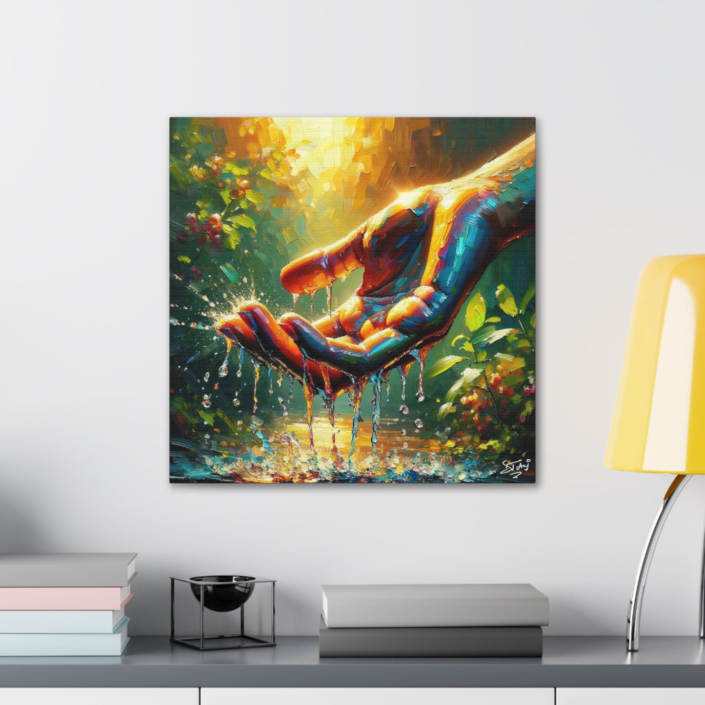 Art Print, "Hand in Water" Oil Finish, Unity, Togetherness, One Love, Semi-Abstract, Canvas Gallery Wrap