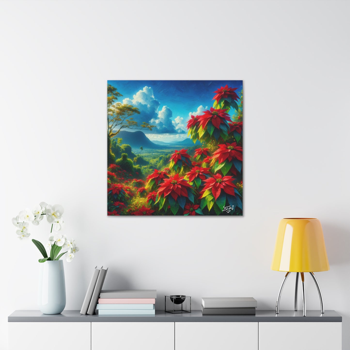 Print #2 of Wild Poinsettia Plants on Sunny Day in the Caribbean, Trinidad and Tobago, Canvas Gallery Wraps